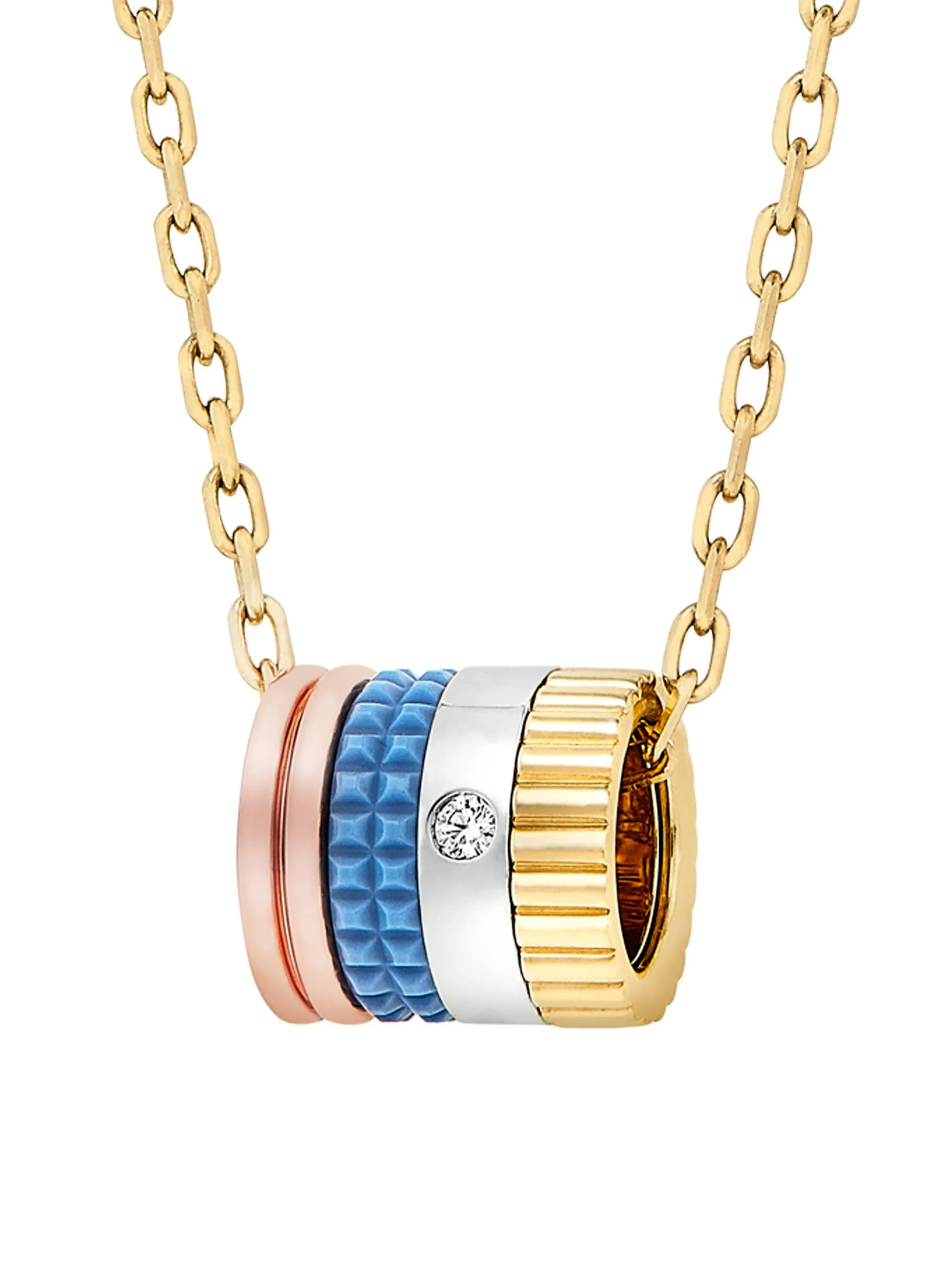 Women's Quatre Blue Edition Tri-Tone 18K Gold, 0.01 TCW Diamond & HyCeram Mini Pendant Necklace - Go - 1