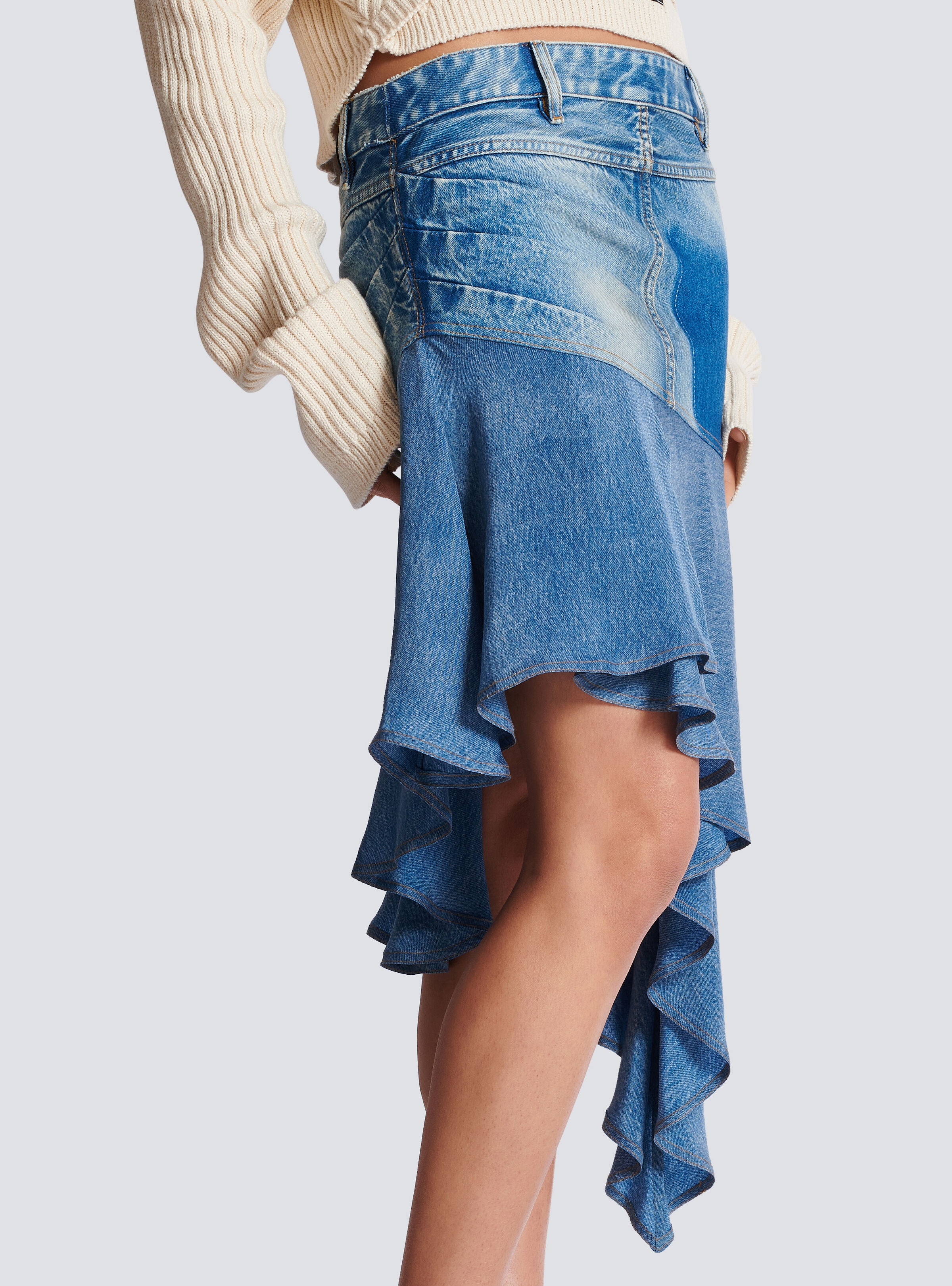 Asymmetric denim short skirt - 6