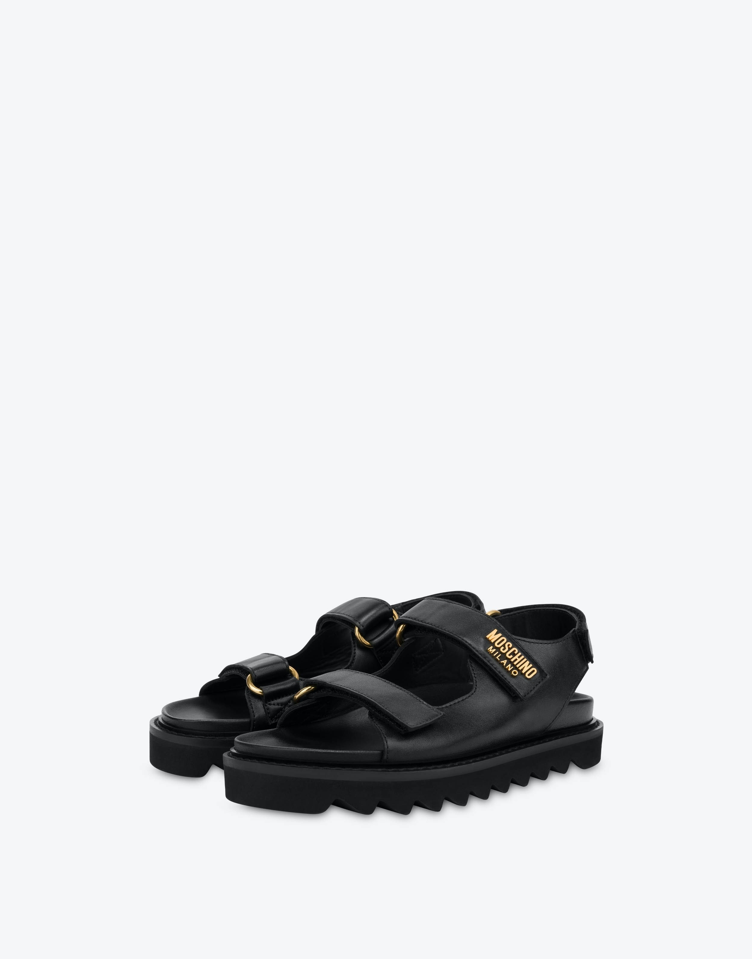 METAL LOGO CALFSKIN PLATFORM SANDALS - 3