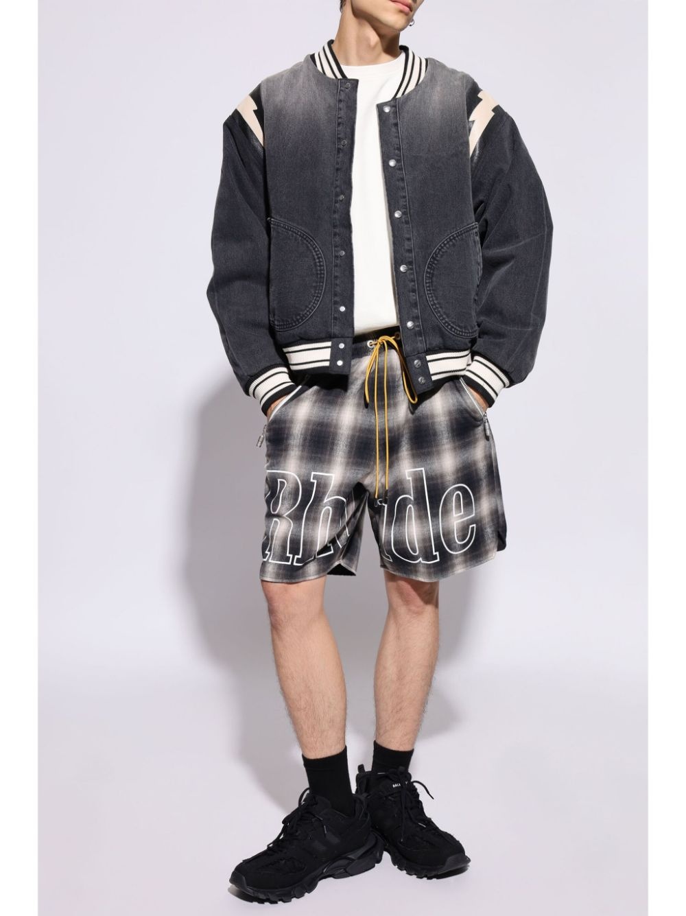 check-print track shorts - 2