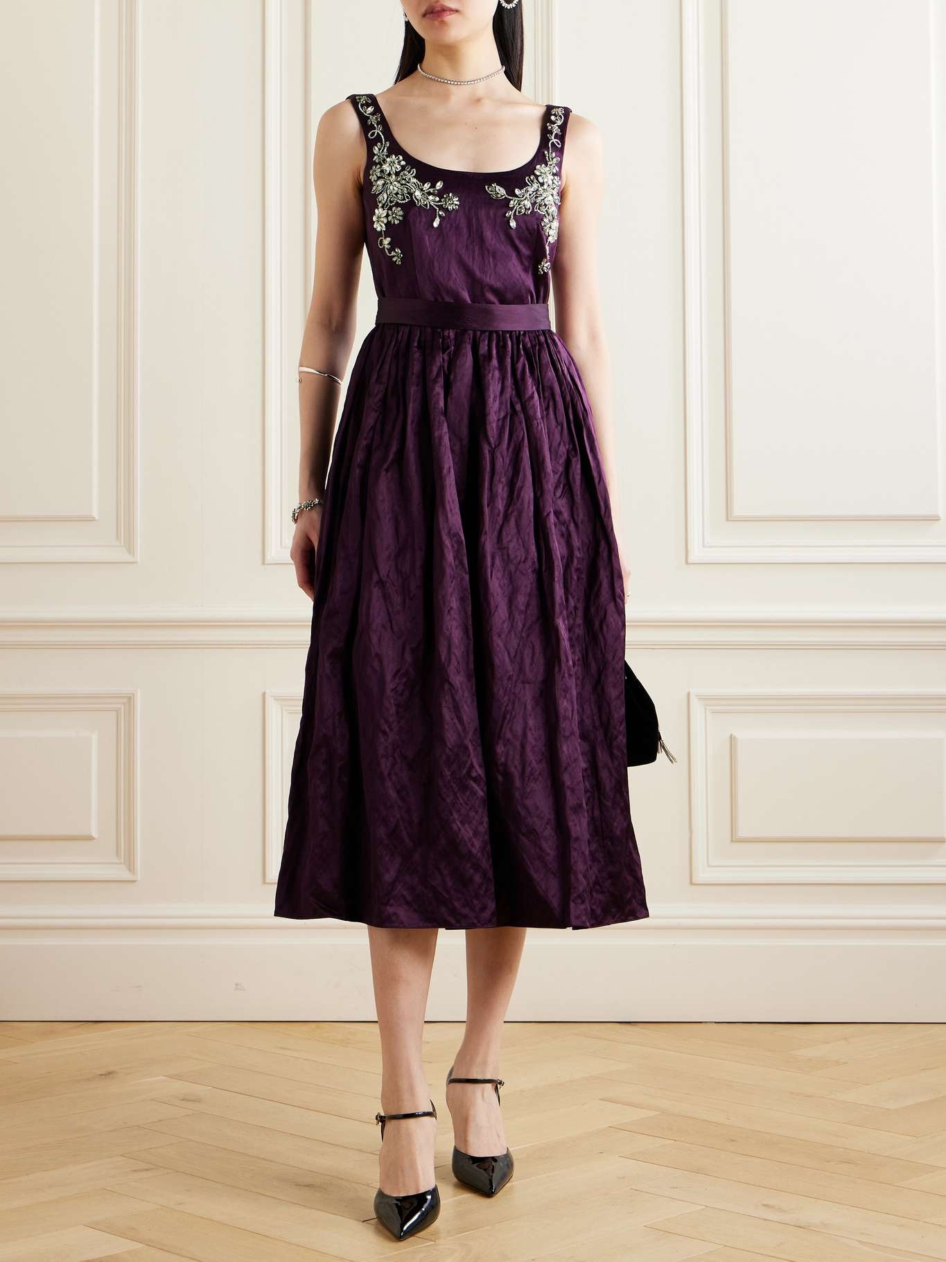 Embellished sequined satin midi dress - 2