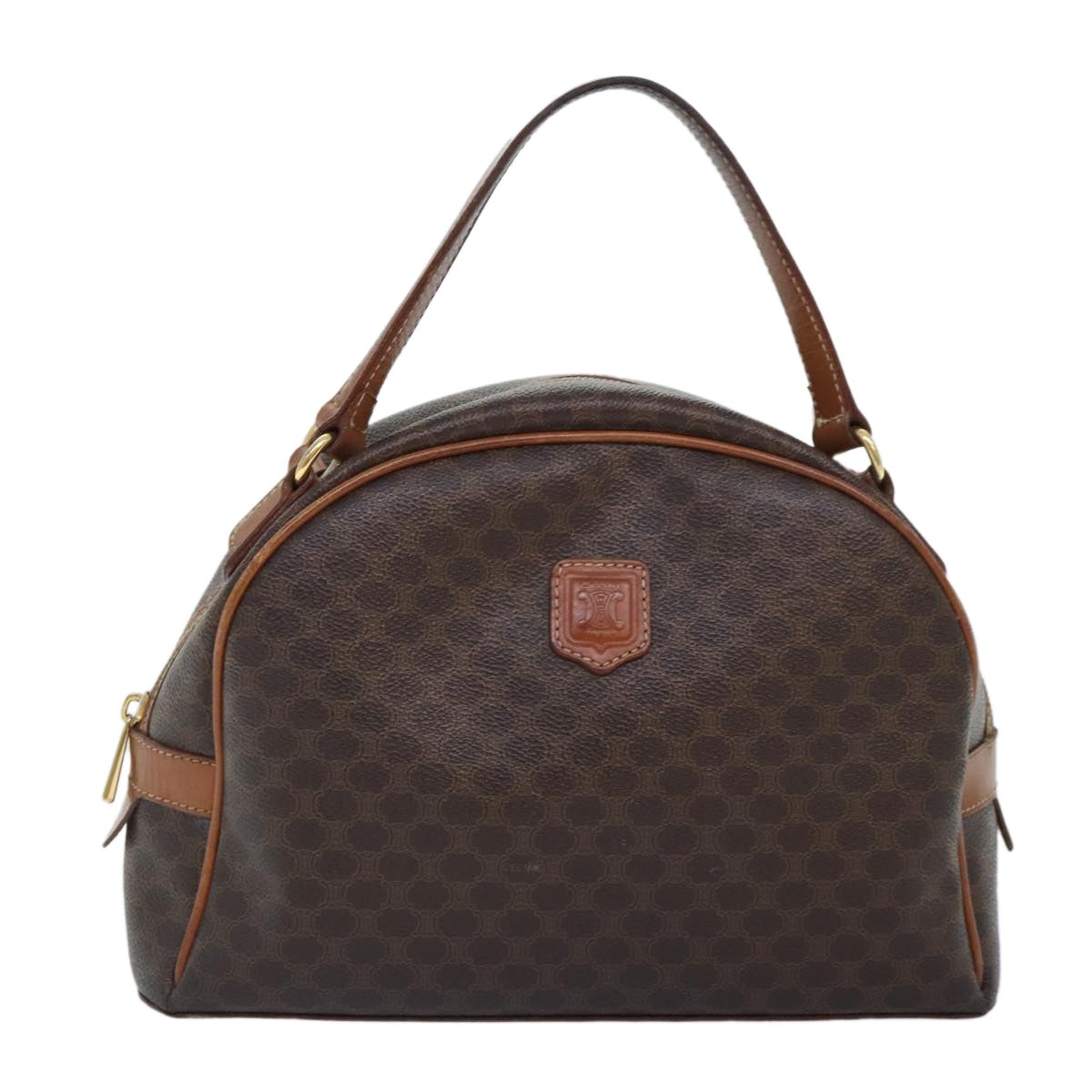 CELINE Macadam Canvas Hand Bag Pvc Leather Brown Gold - 11