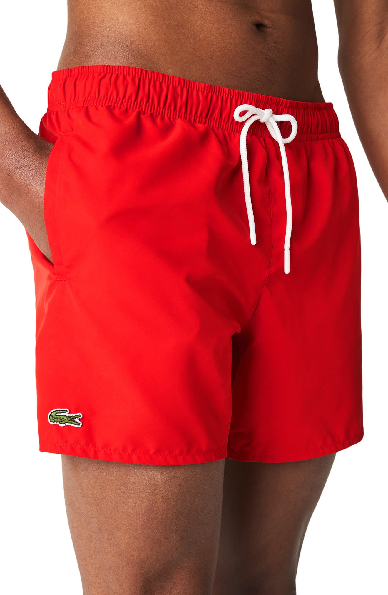 Lacoste Recycled Polyester Swim Trunks in 528 Red/Navy Blue at Nordstrom - 3