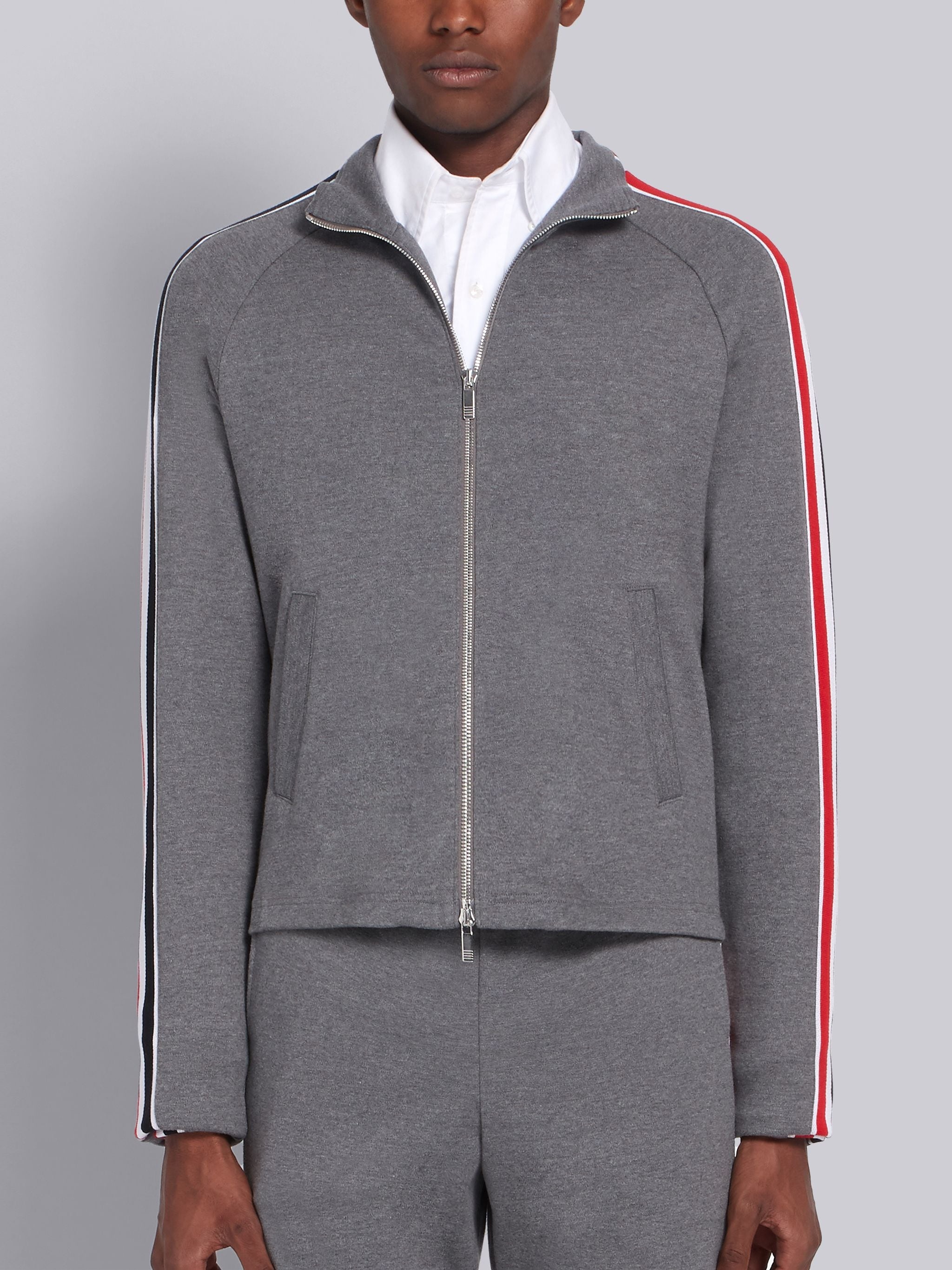 Medium Grey Cotton Interlocking RWB Stripe Track Jacket - 1