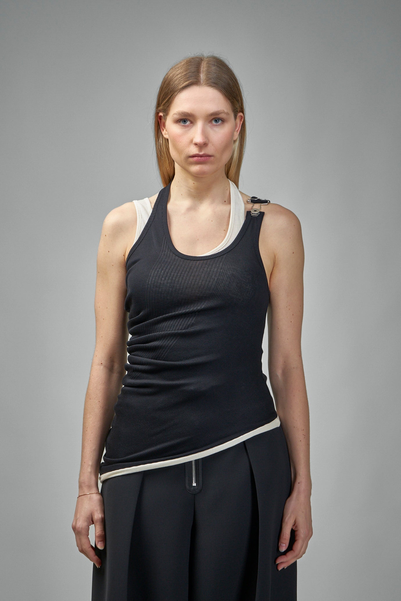 Cotton Ribbed Twisted Double Layer Tank Top - 1
