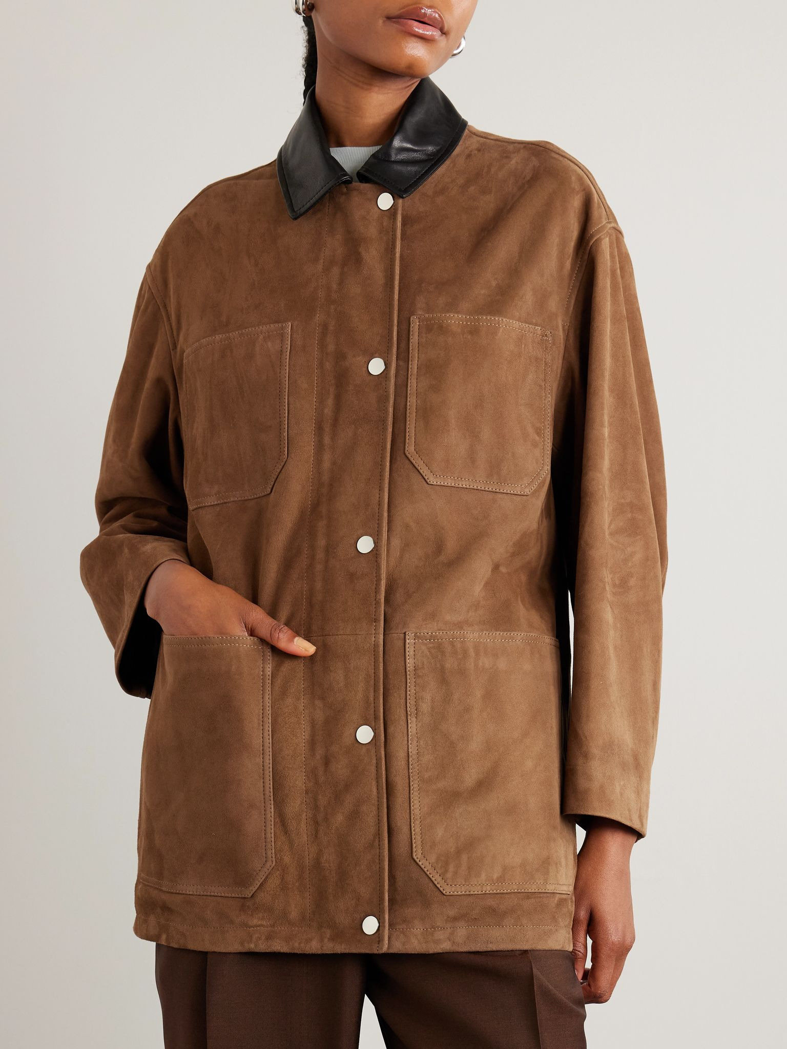 Barn leather-trimmed suede jacket Tan - 3