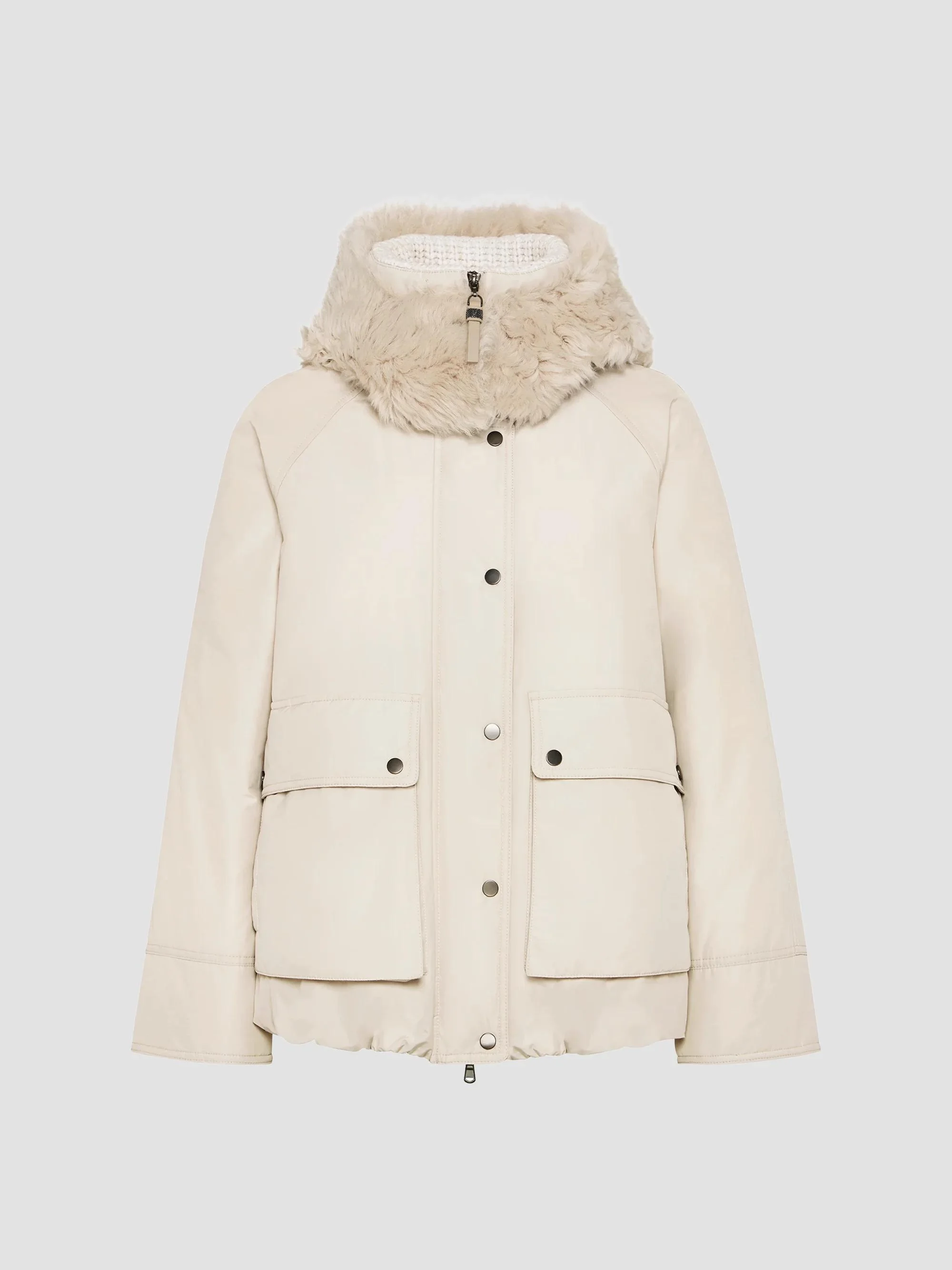 Women's Techno Cotton Water-Resistant Taffeta Down Parka Coat - Cool Beige - 1