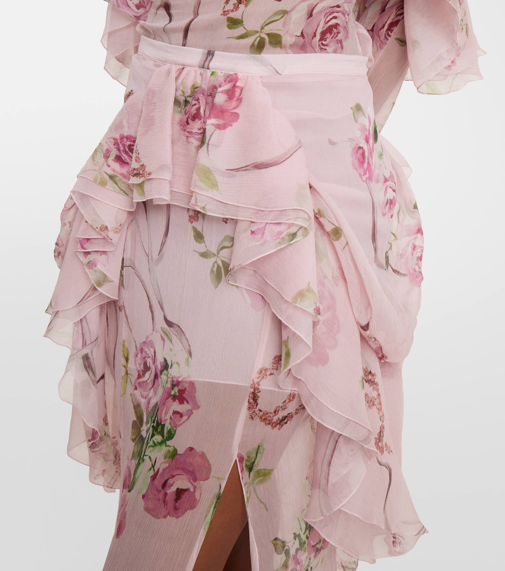 Floral silk creponne maxi skirt - 4