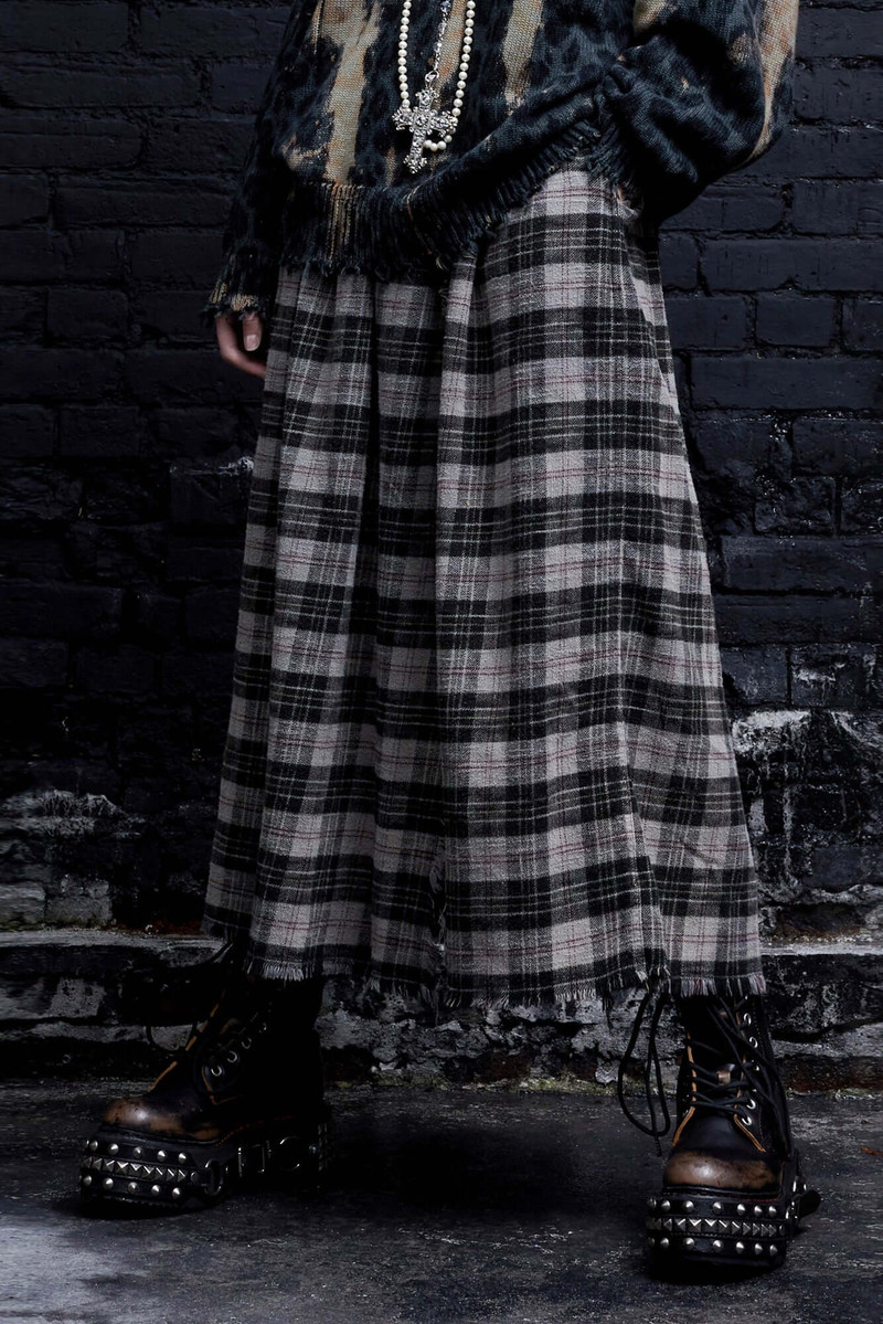 R13 KILT SKIRT - OD BLACK/BEIGE PLAID outlook