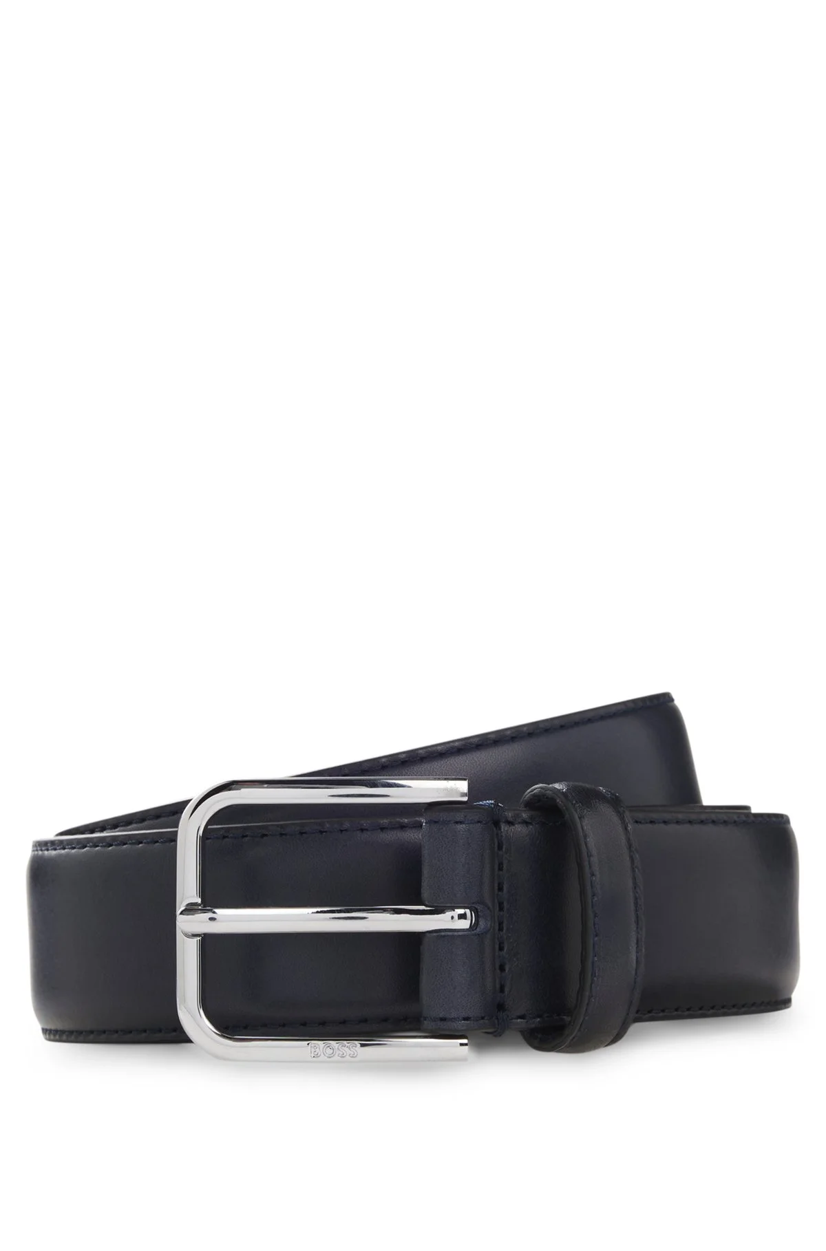 LEATHER BUSINESS BELT WITH POLISHED SILVER BUCKLE - 1