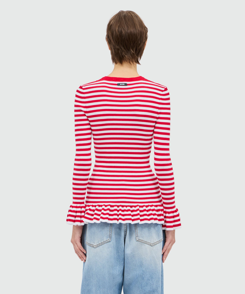 White and red striped knit cardigan. 3