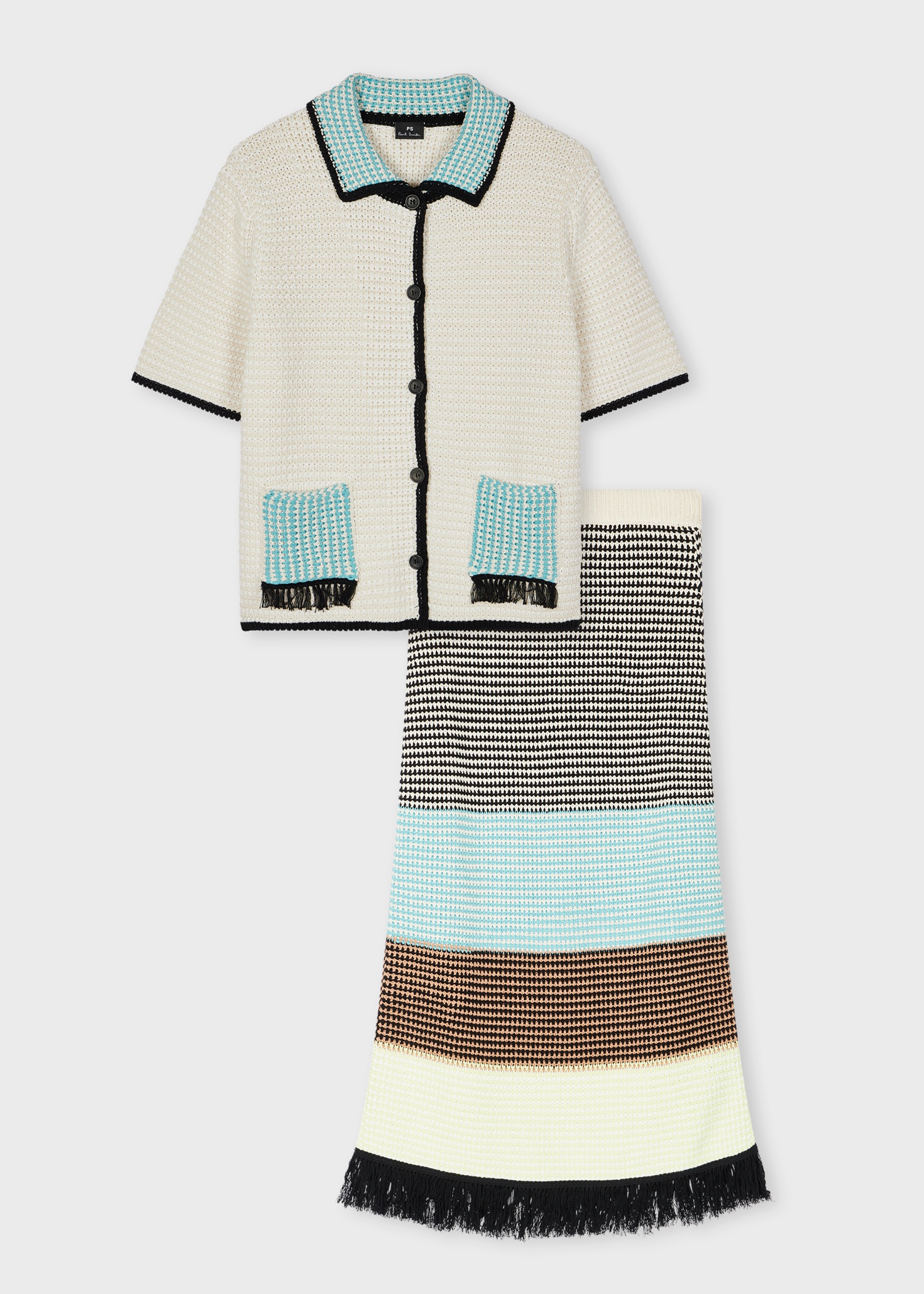 Women's Cotton Mixed Crochet Knitted Cardigan and Skirt Co-ord - 1