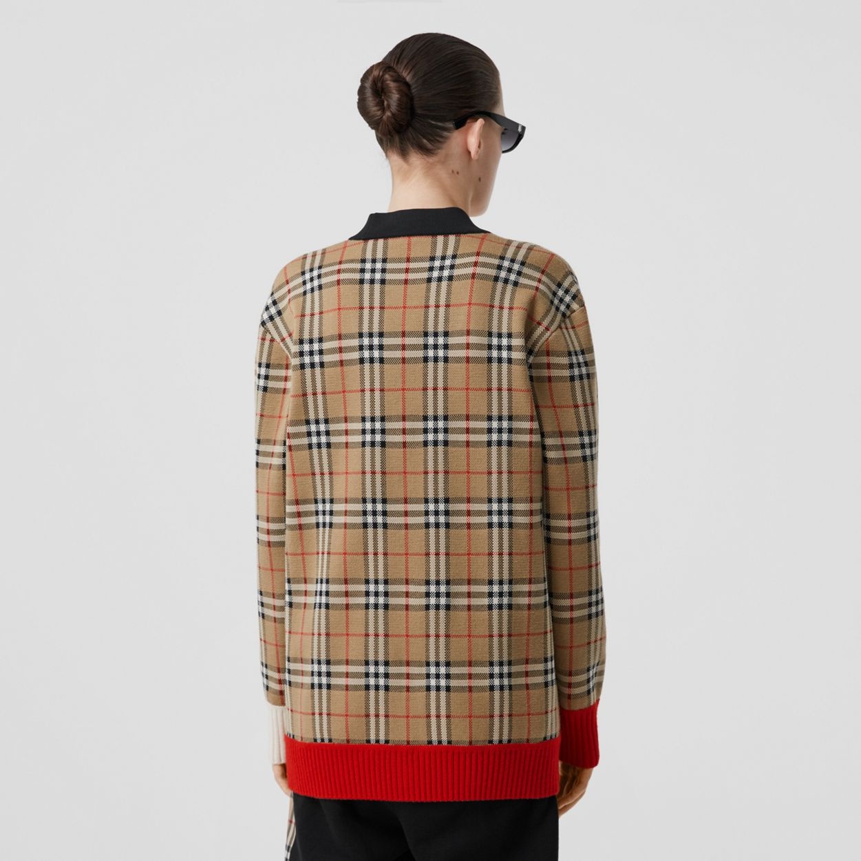 Vintage Check Merino Wool Blend Jacquard Cardigan - 4