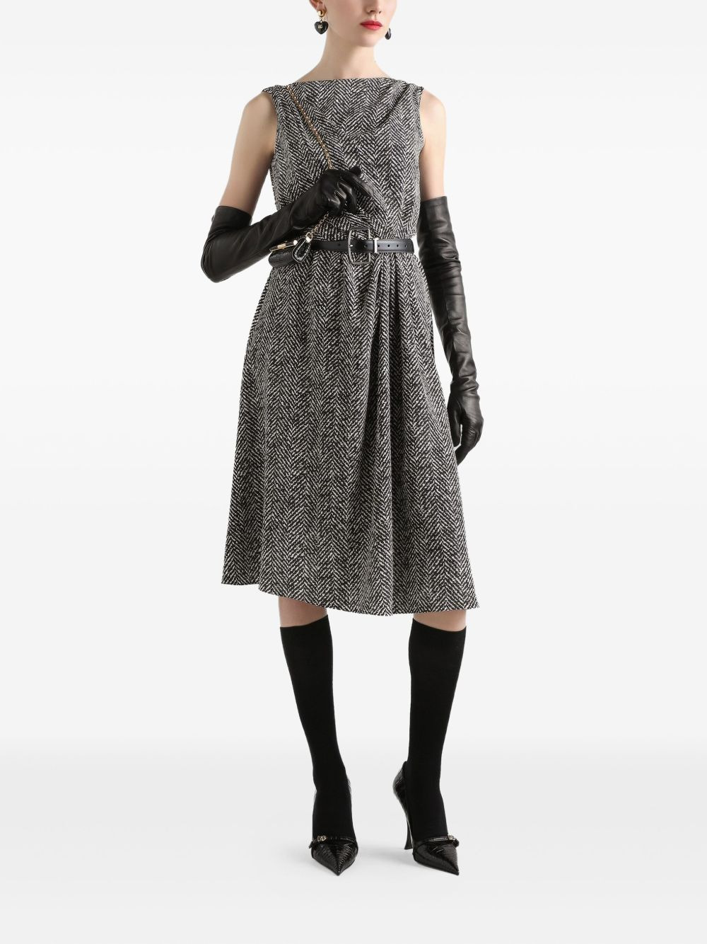 herringbone sleeveless midi dress - 2