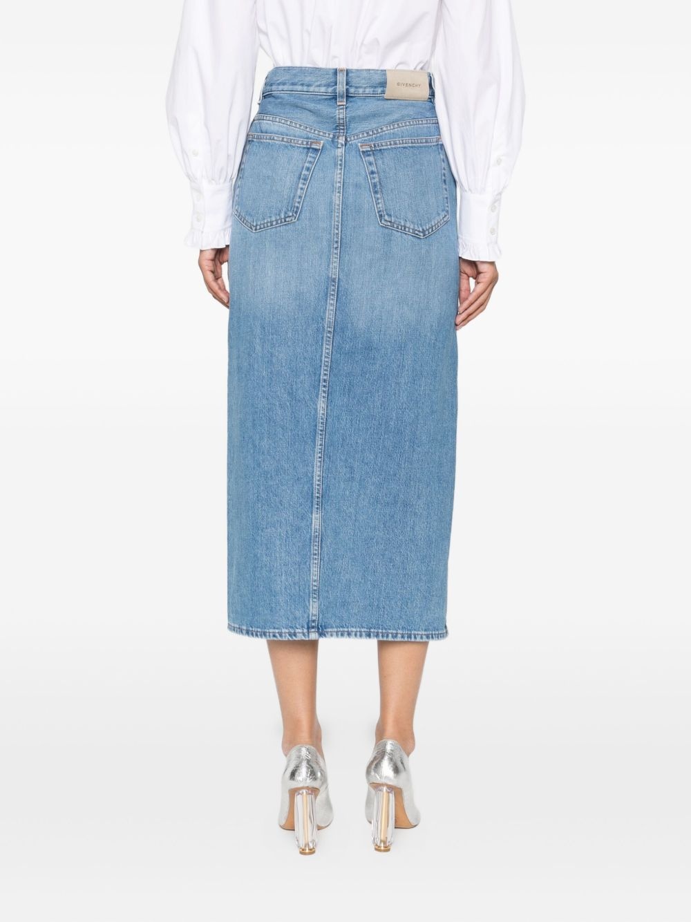 side-split denim mid-lenght straight skirt - 4