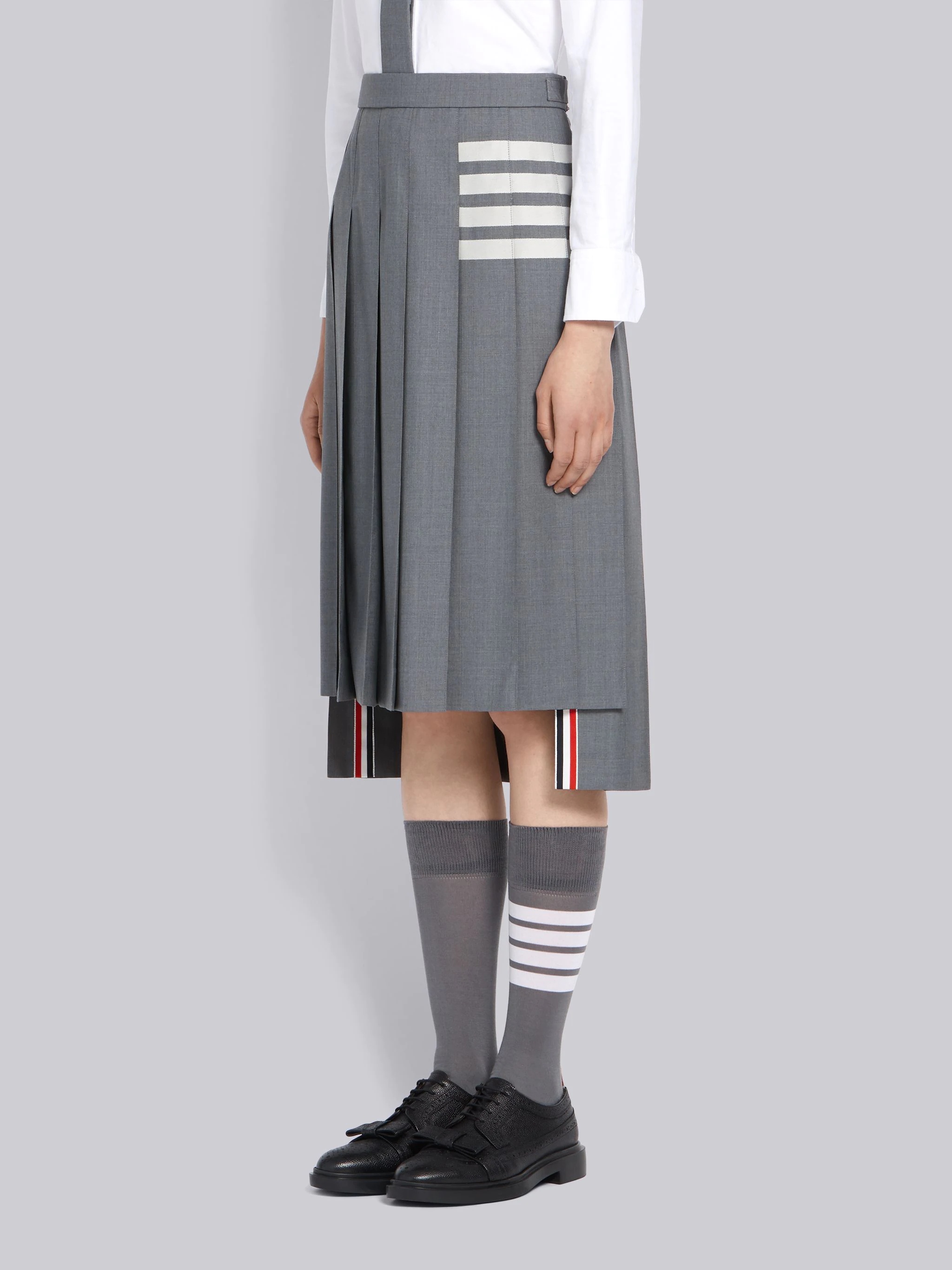 Medium Grey Wool Plain Weave Pleated 4-Bar Skirt - 2