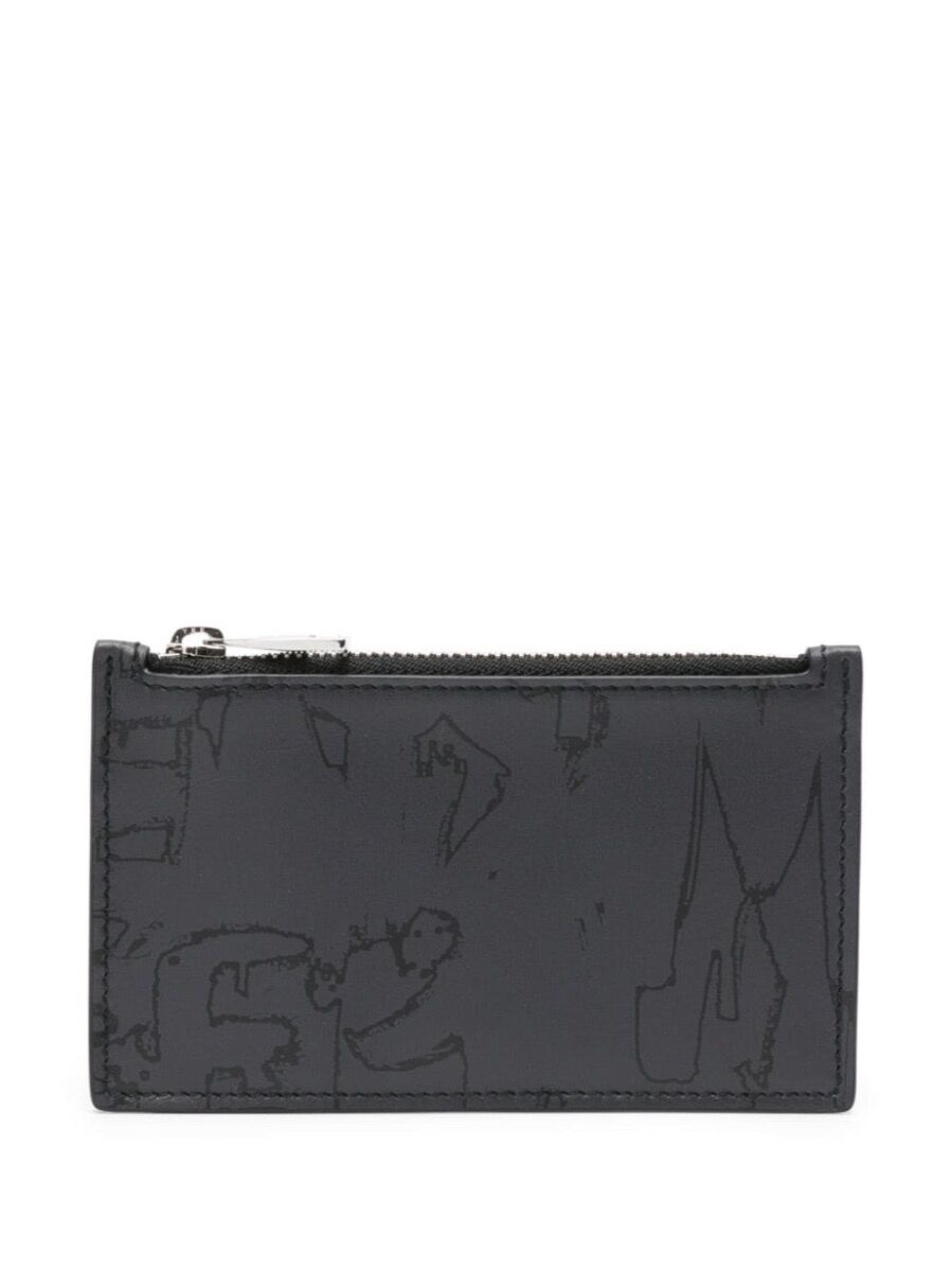 Mcqueen graffiti card holder with zip in black - 1