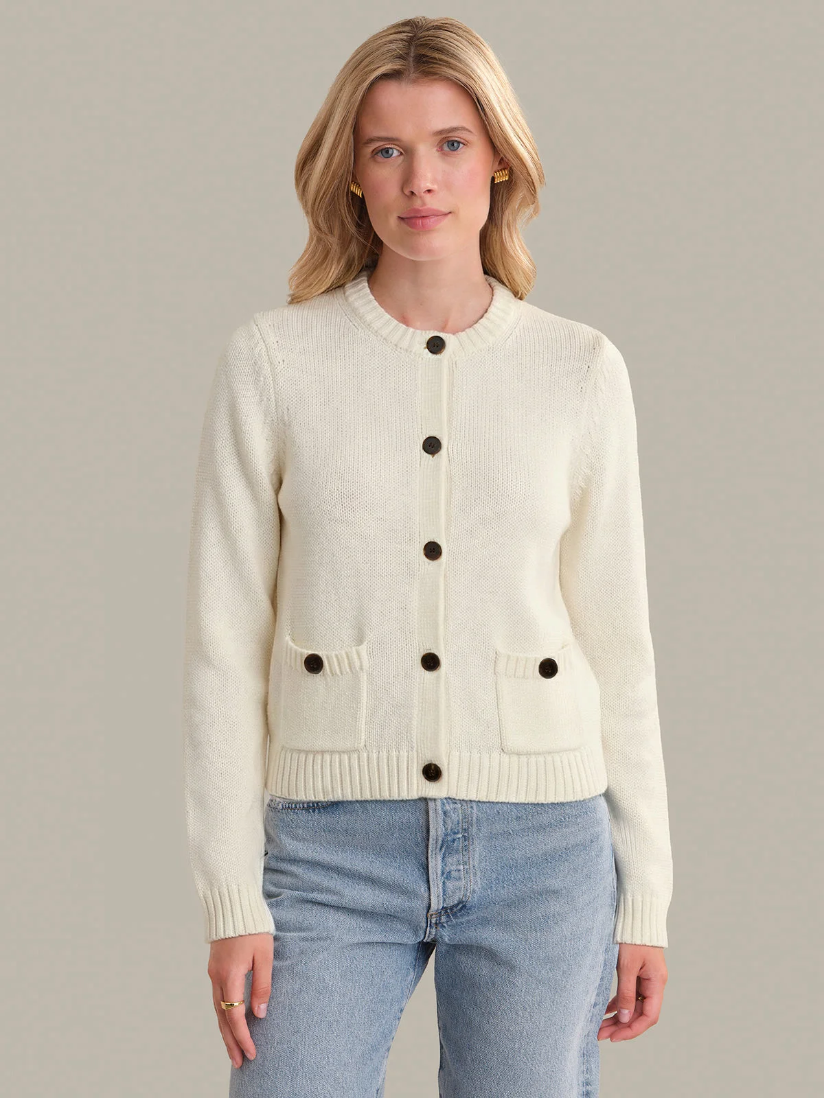 Skye: Cotton Crewneck Cardigan - 1