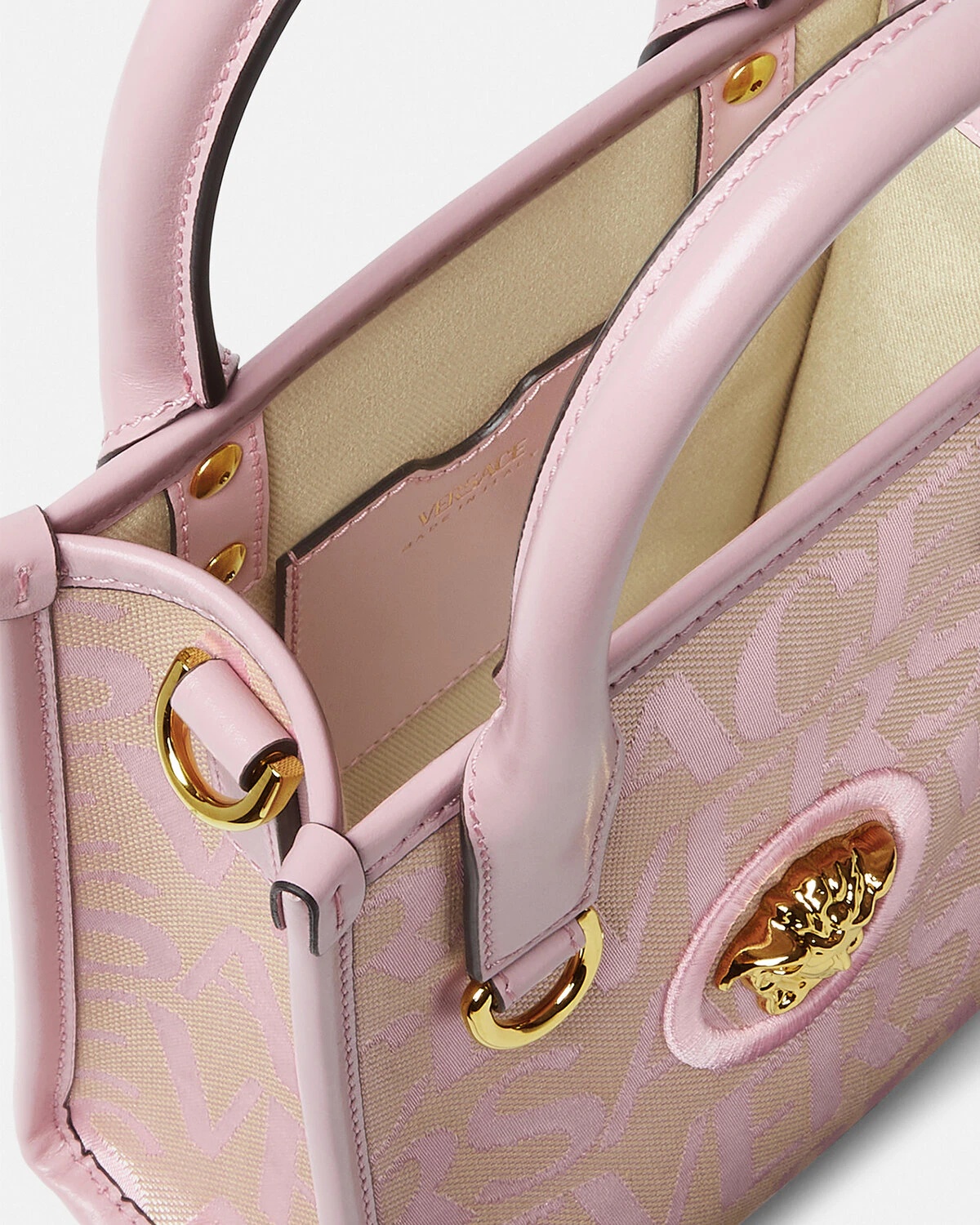 Virtus Mini tweed shoulder bag in pink - Versace
