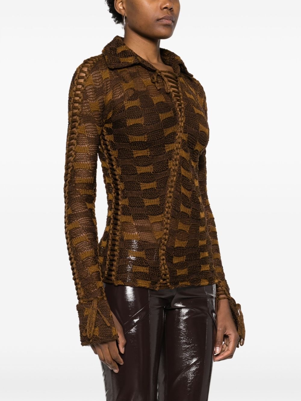 tie-fastening knitted shirt - 3