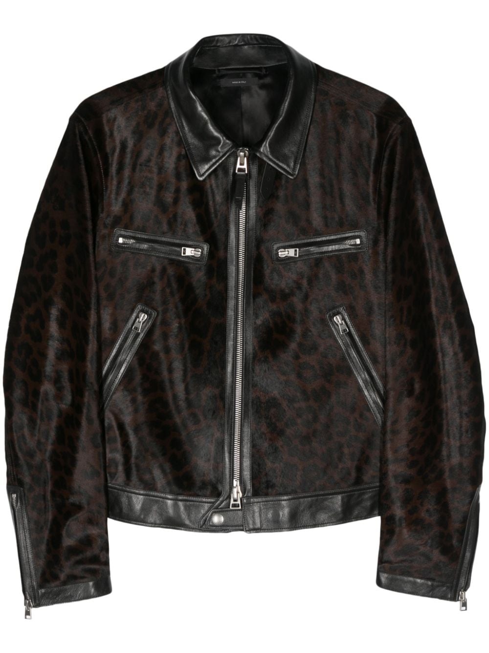 leopard print leather jacket - 1