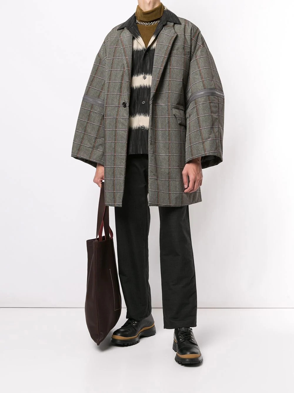 oversize check print coat - 2