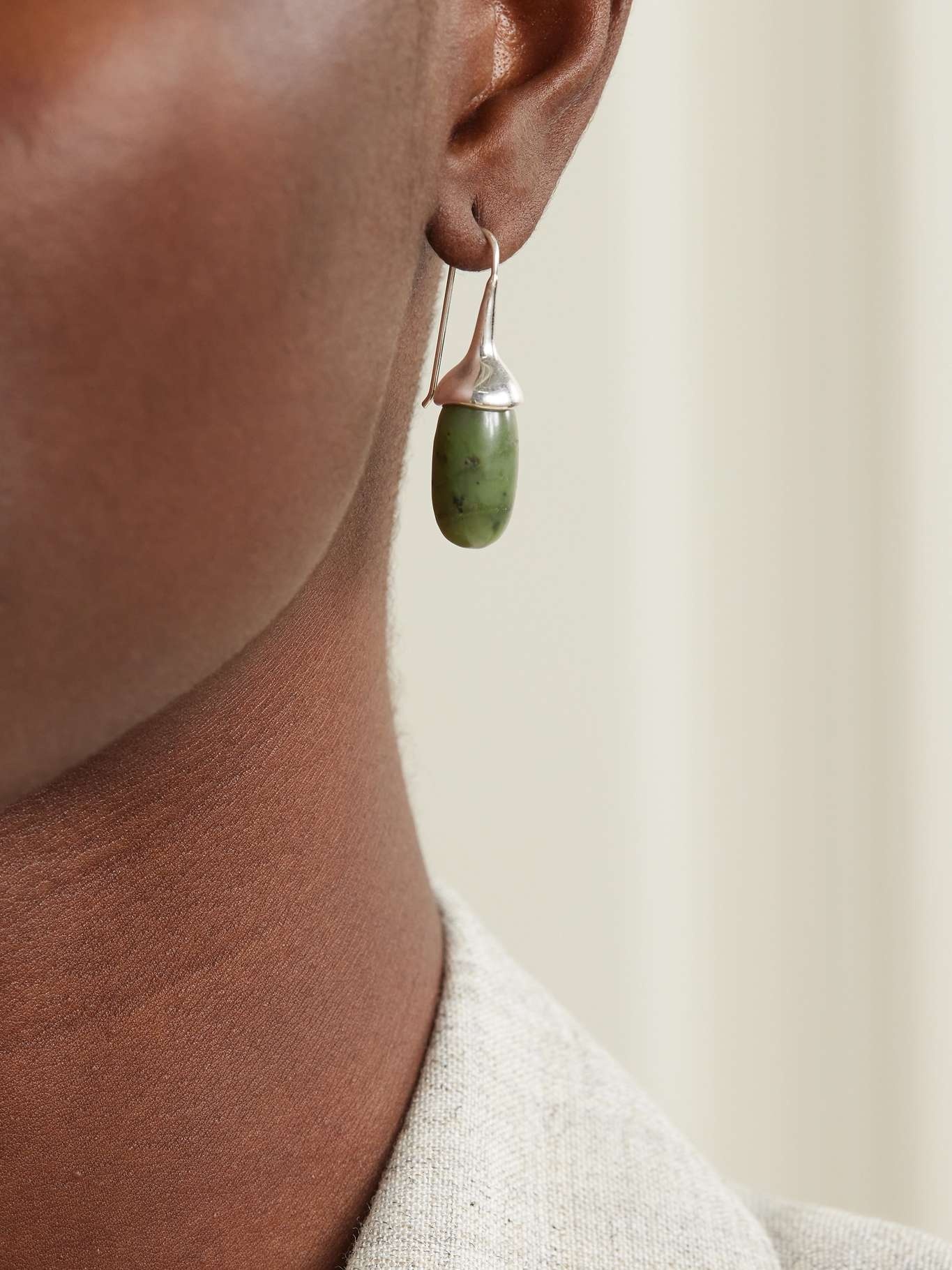 Dripping Stone silver and jade earrings - 2