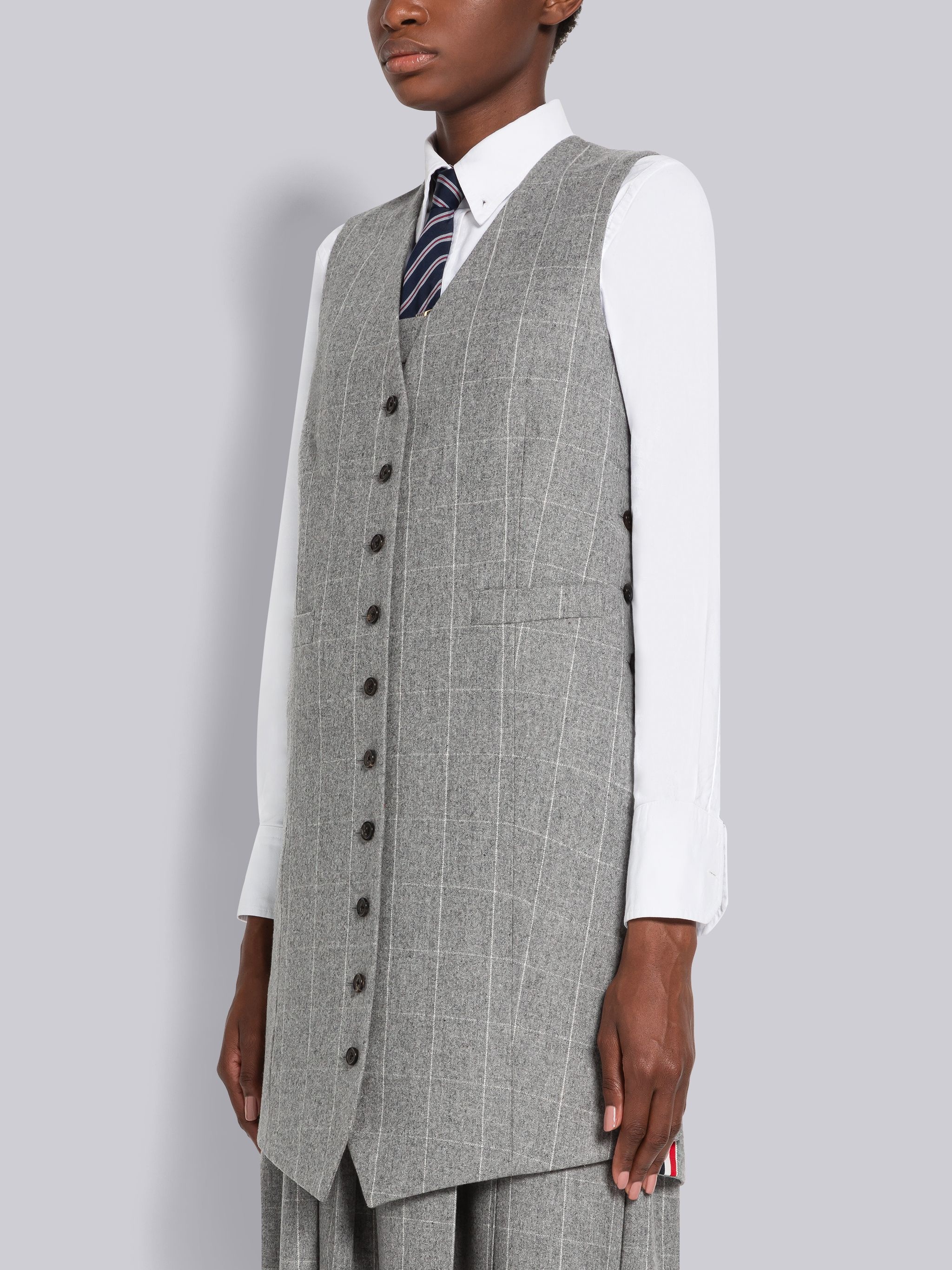 Windowpane Flannel Side Split Vest Dress - 2