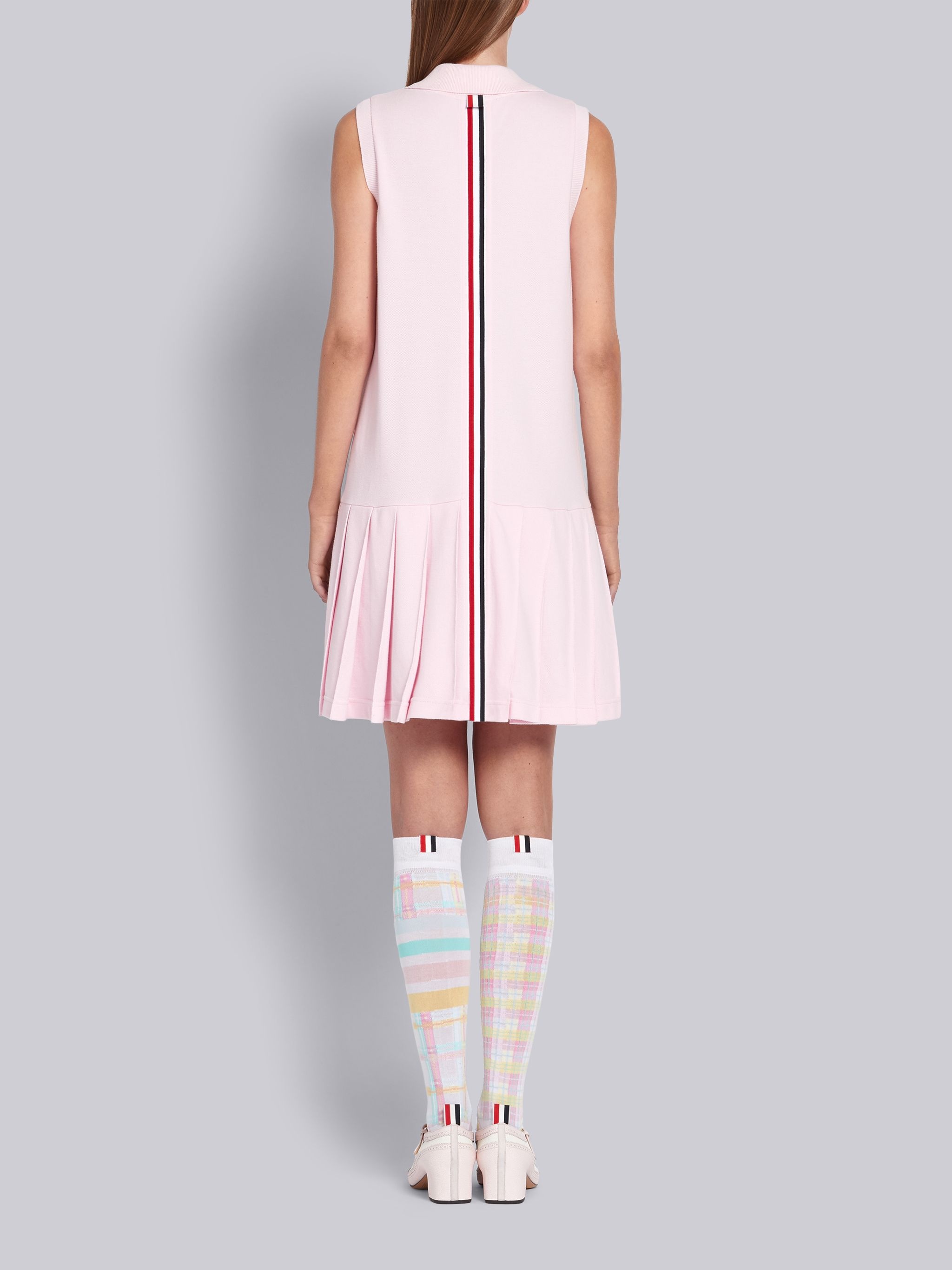 Pink Pique Center Back RWB Stripe Sleeveless Pleated Tennis Dress - 3