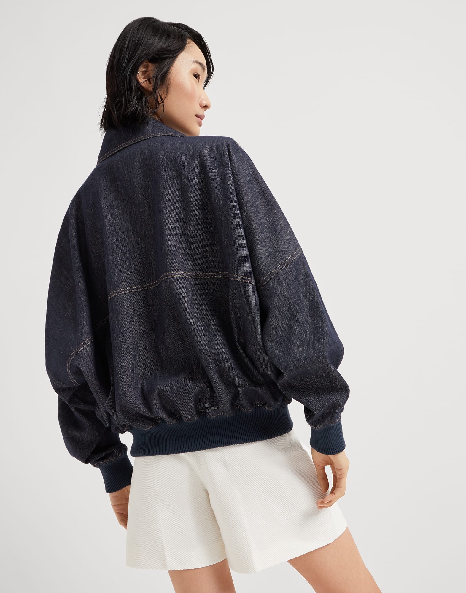 ジャケット BRUNELLO CUCINELLI Denim-effect twill bomber jacket with shi Brunello Cucinelli Denim-effect twill bomber jacket with