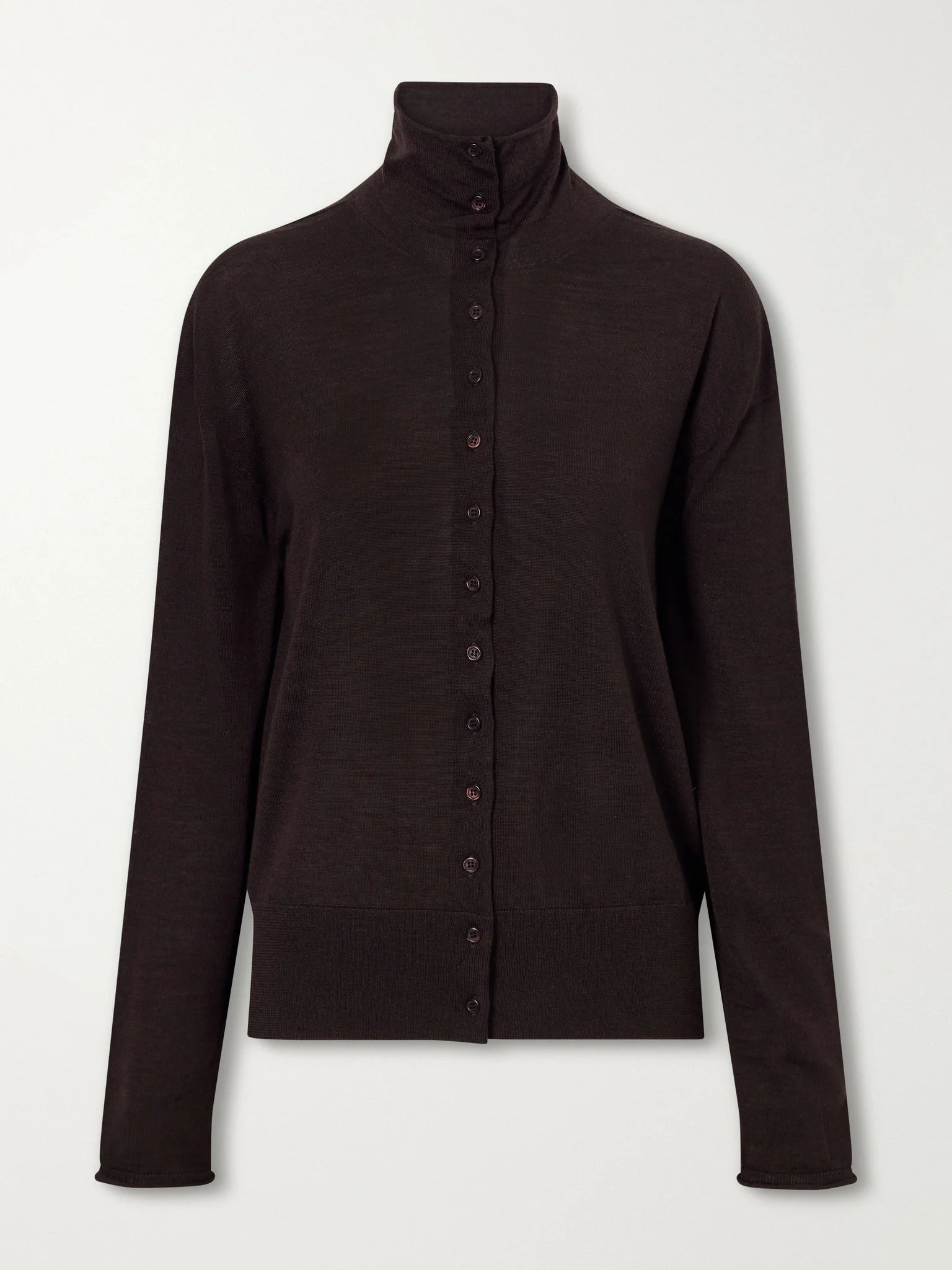 Leona wool and silk-blend cardigan Dark brown - 1