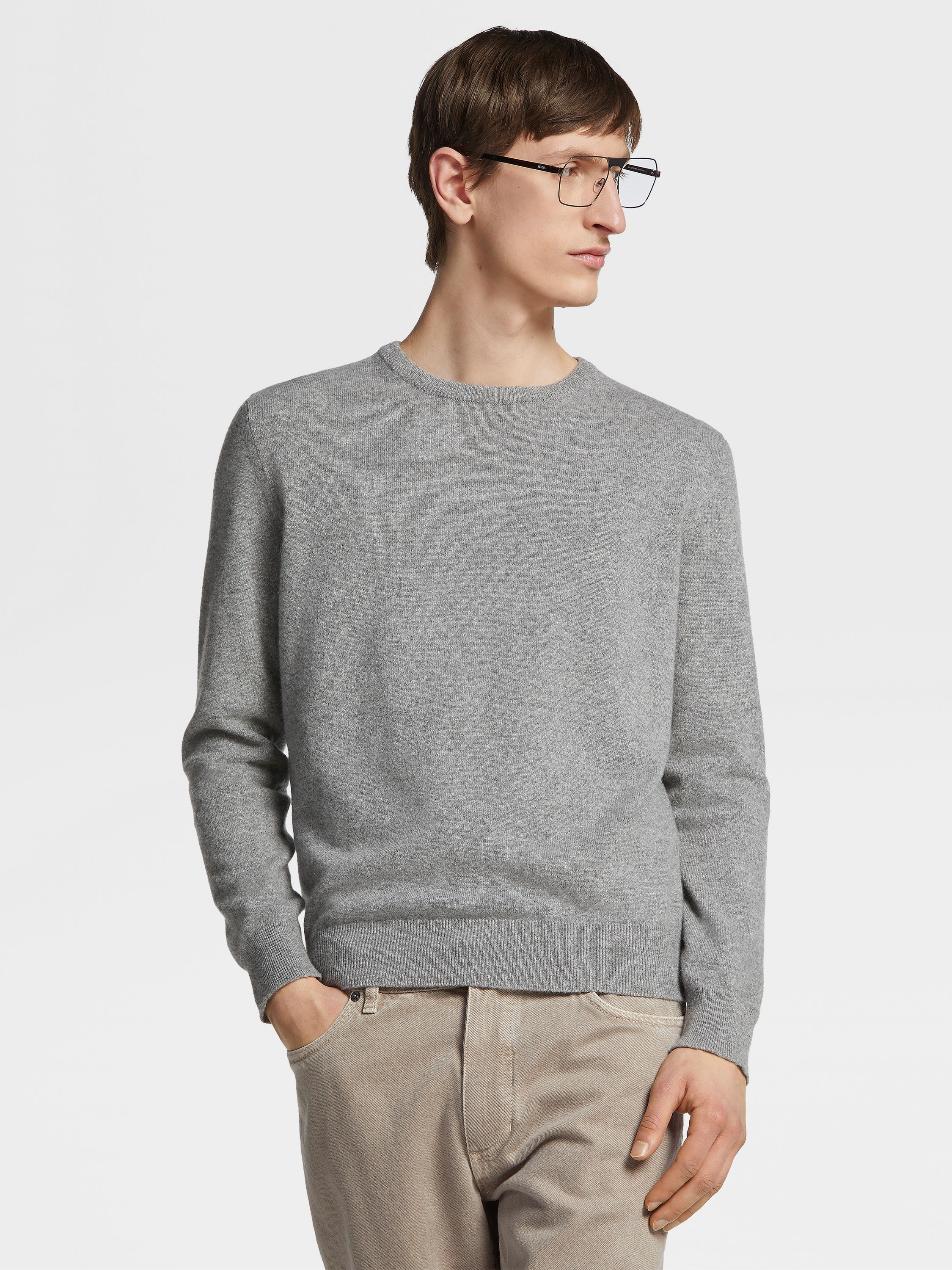GREY MÉLANGE OASI CASHMERE CREWNECK - 5