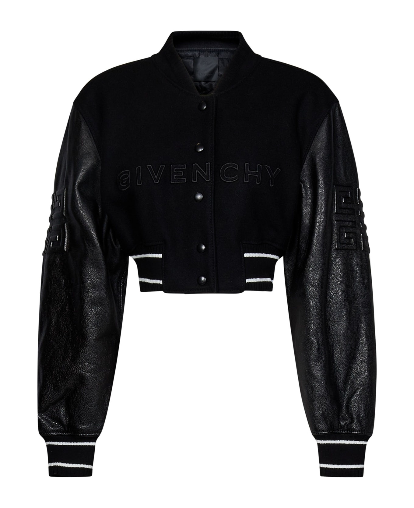 Black Givenchy 4g Short Bomber In Wool And Leather - 1