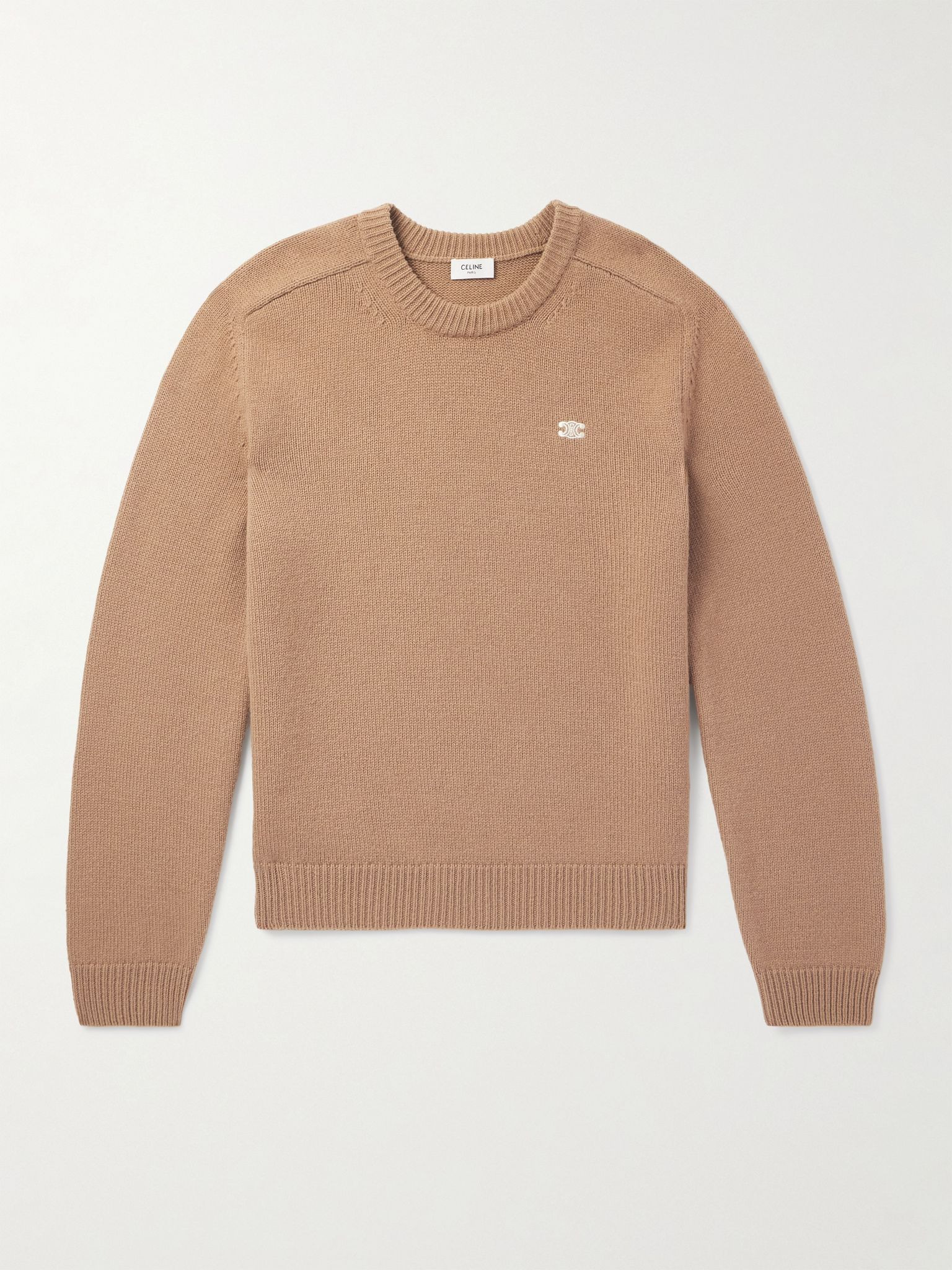 Logo-Embroidered Wool and Cashmere-Blend Sweater Camel - 1