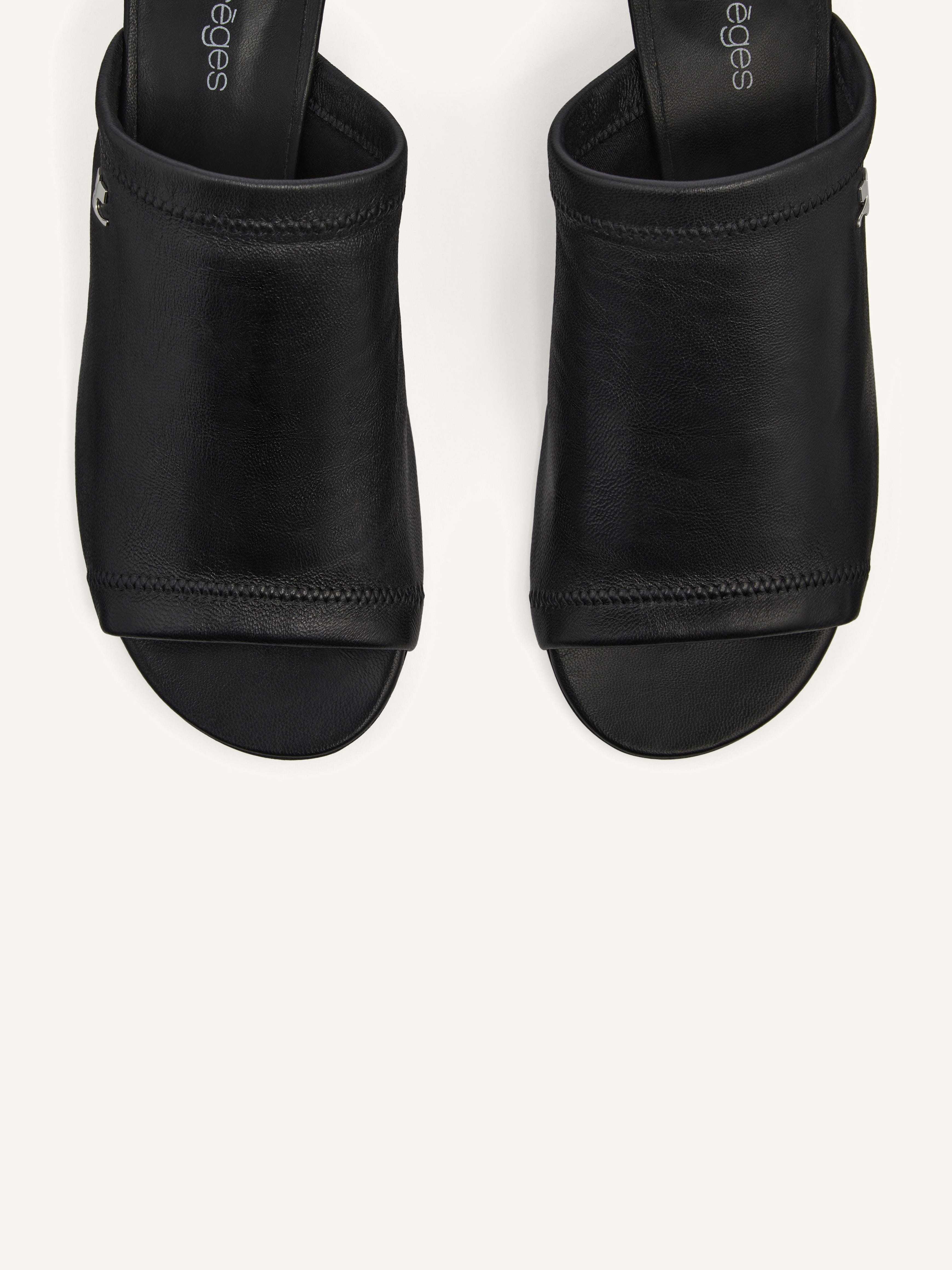 WET STRETCH LEATHER HEELED MULES - 4