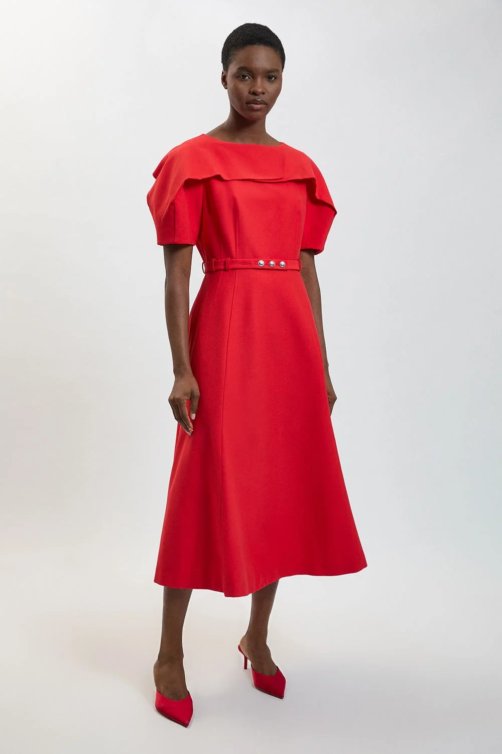 Polished Compact Rounded Full Skirted Midi Dress - 1
