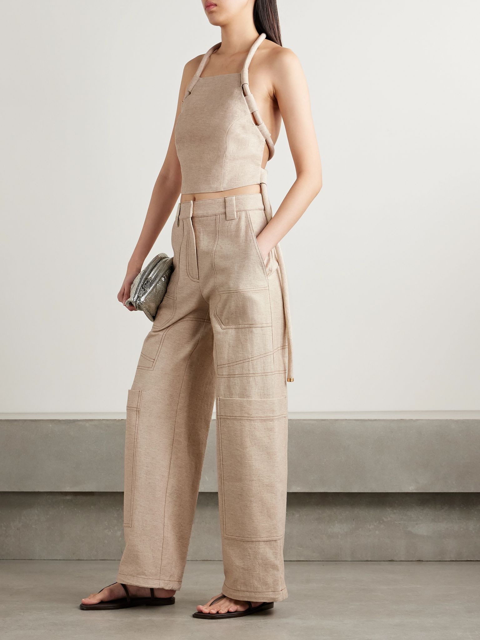 Themis cotton and linen-blend halterneck top Beige - 2
