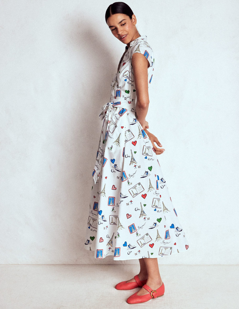Julia Cotton Wrap Midi Dress-Ivory, Postcard From Paris 5
