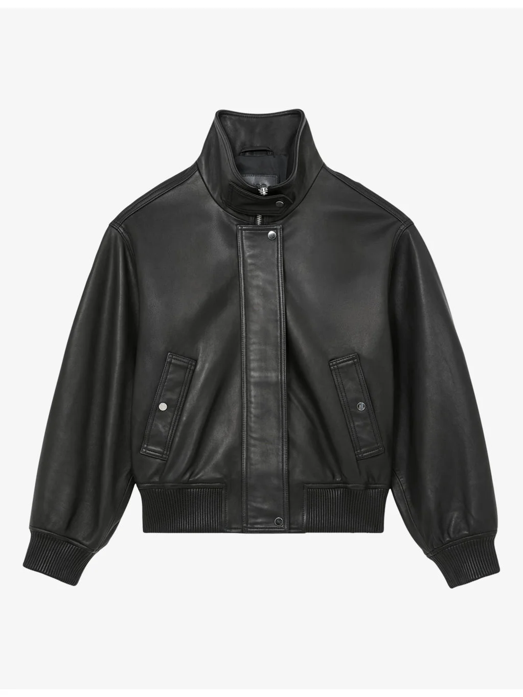 Cara Funnel-Neck Leather Bomber Jacket - 1