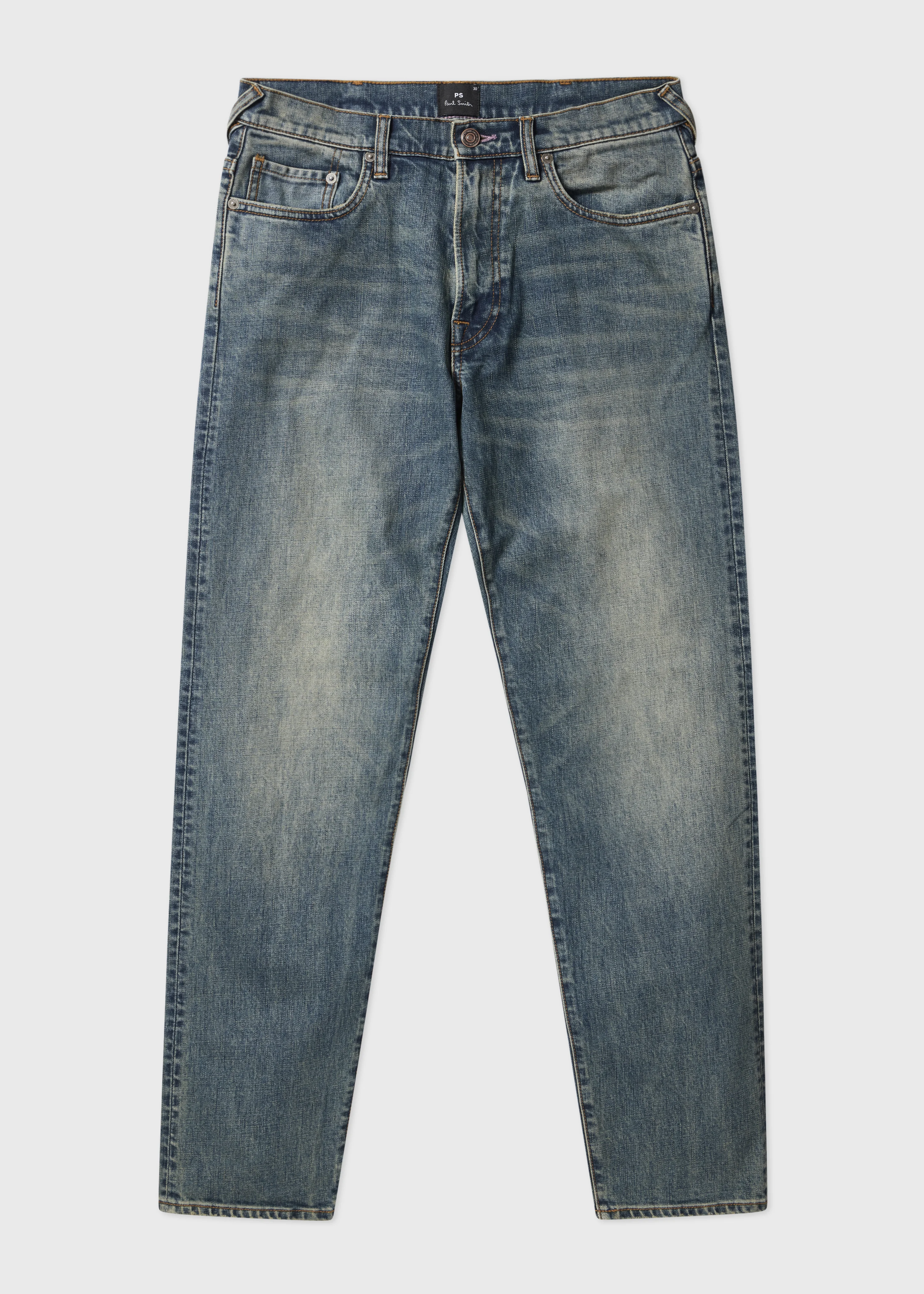 Slim Tapered-Fit Antique-Wash Crosshatch-Stretch Jeans - 1