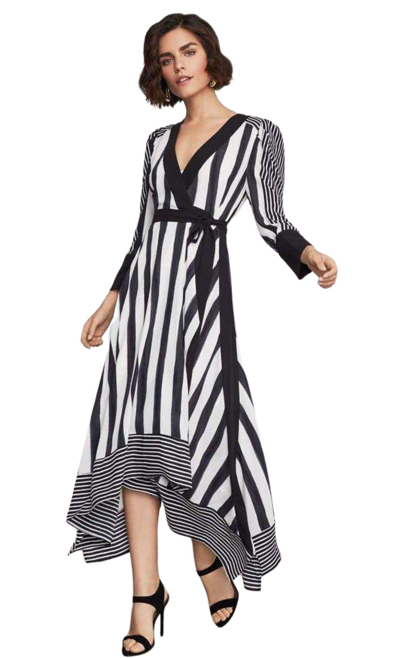 BCBGMAXAZRIA - Costa Stripe Faux Wrap Dress - 5