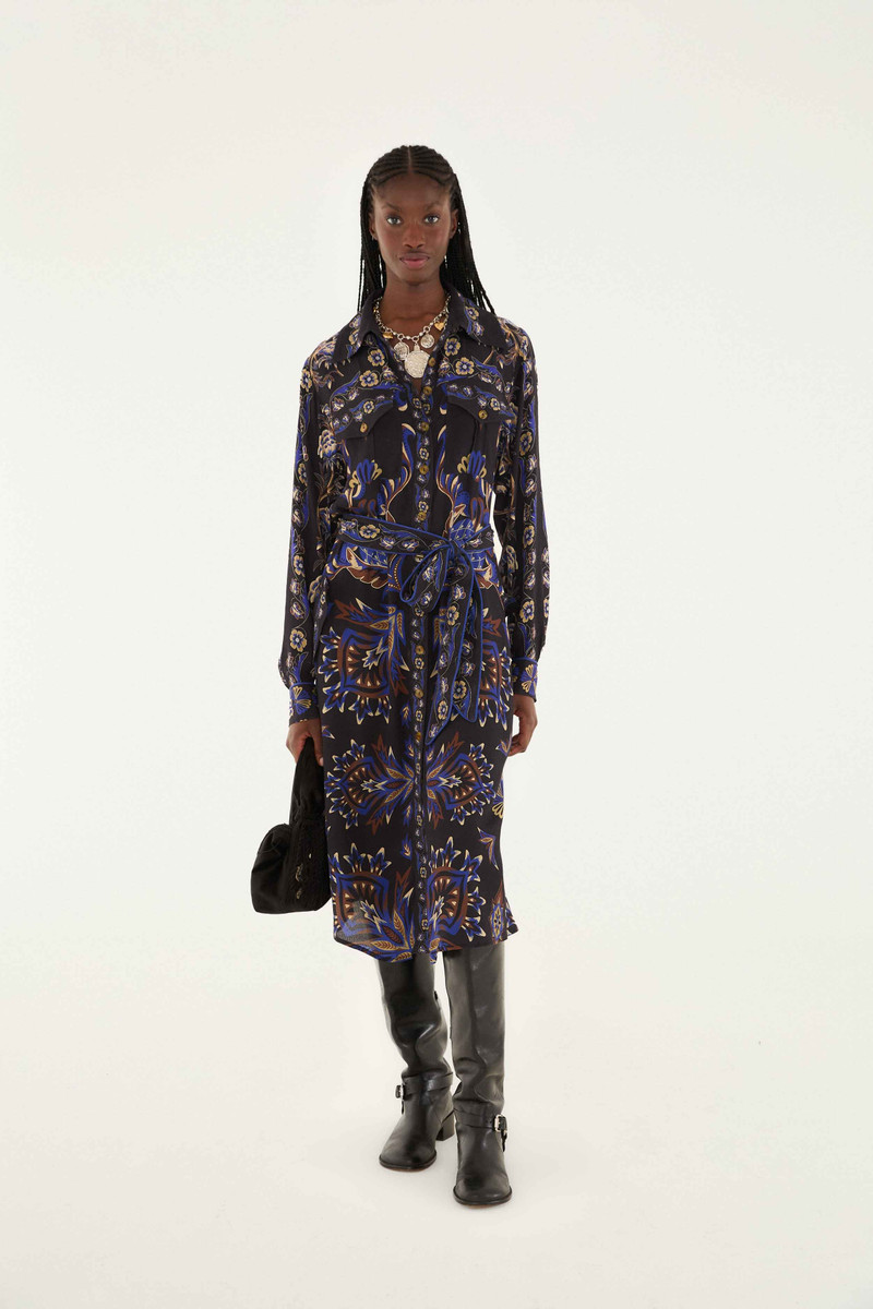 Black Arabesque Mix Scarves Midi Dress 1