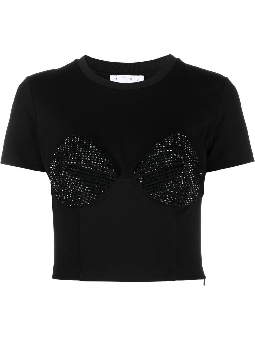 embellished cup-detail cropped T-shirt - 1