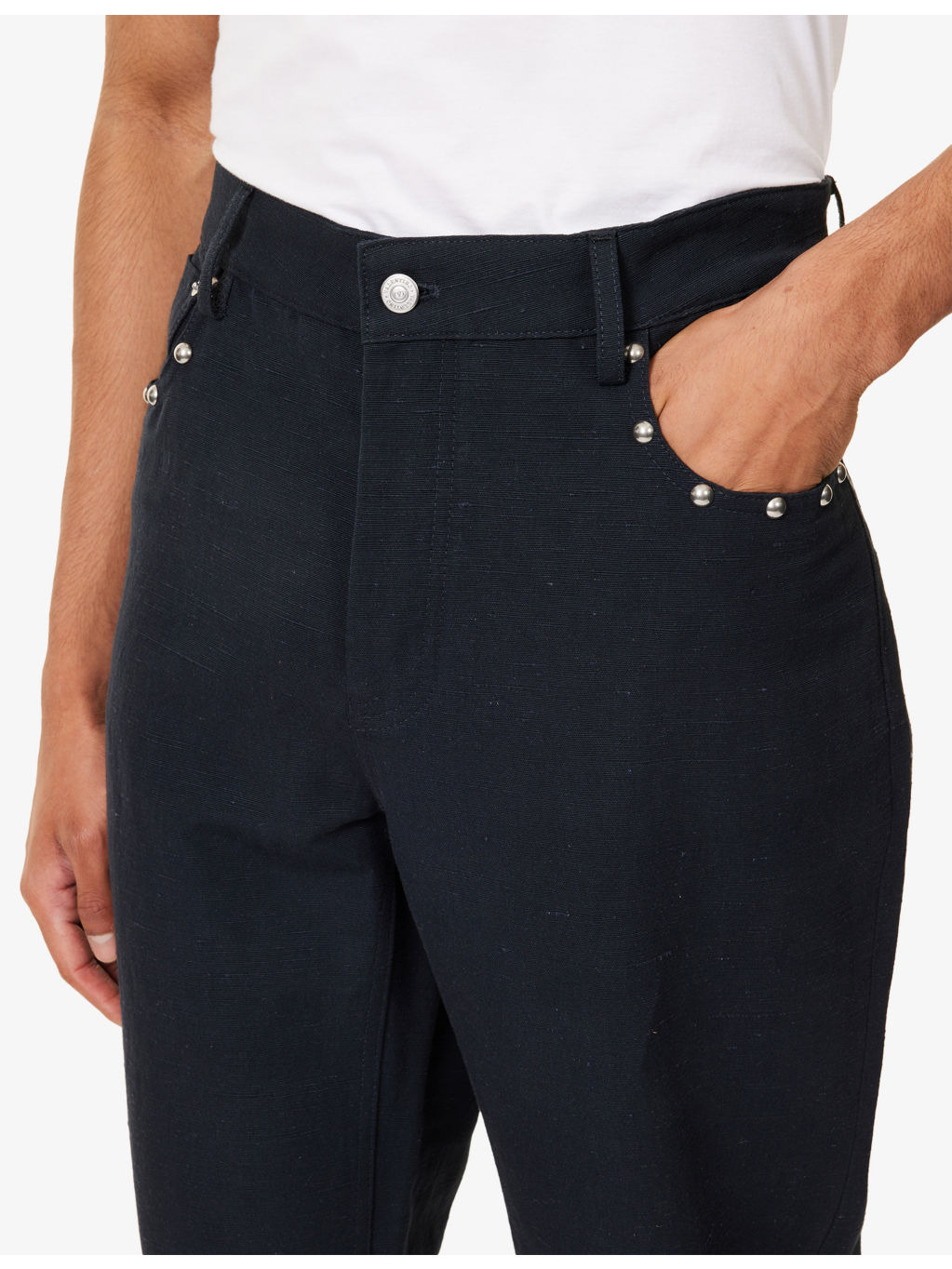 Eye-let Stud Embellishment Straight-leg Denim Jeans - 5