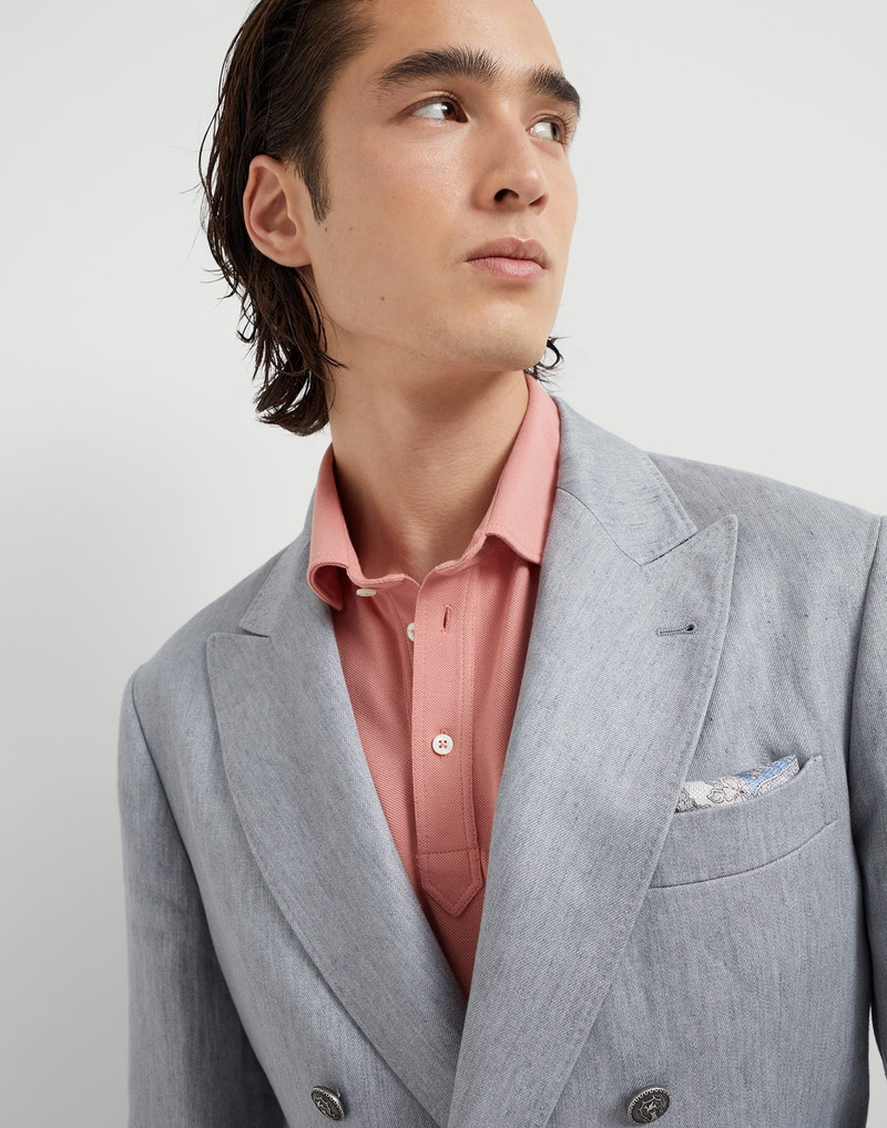 Linen denim one-and-a-half breasted deconstructed blazer with patch pockets and metal buttons 3