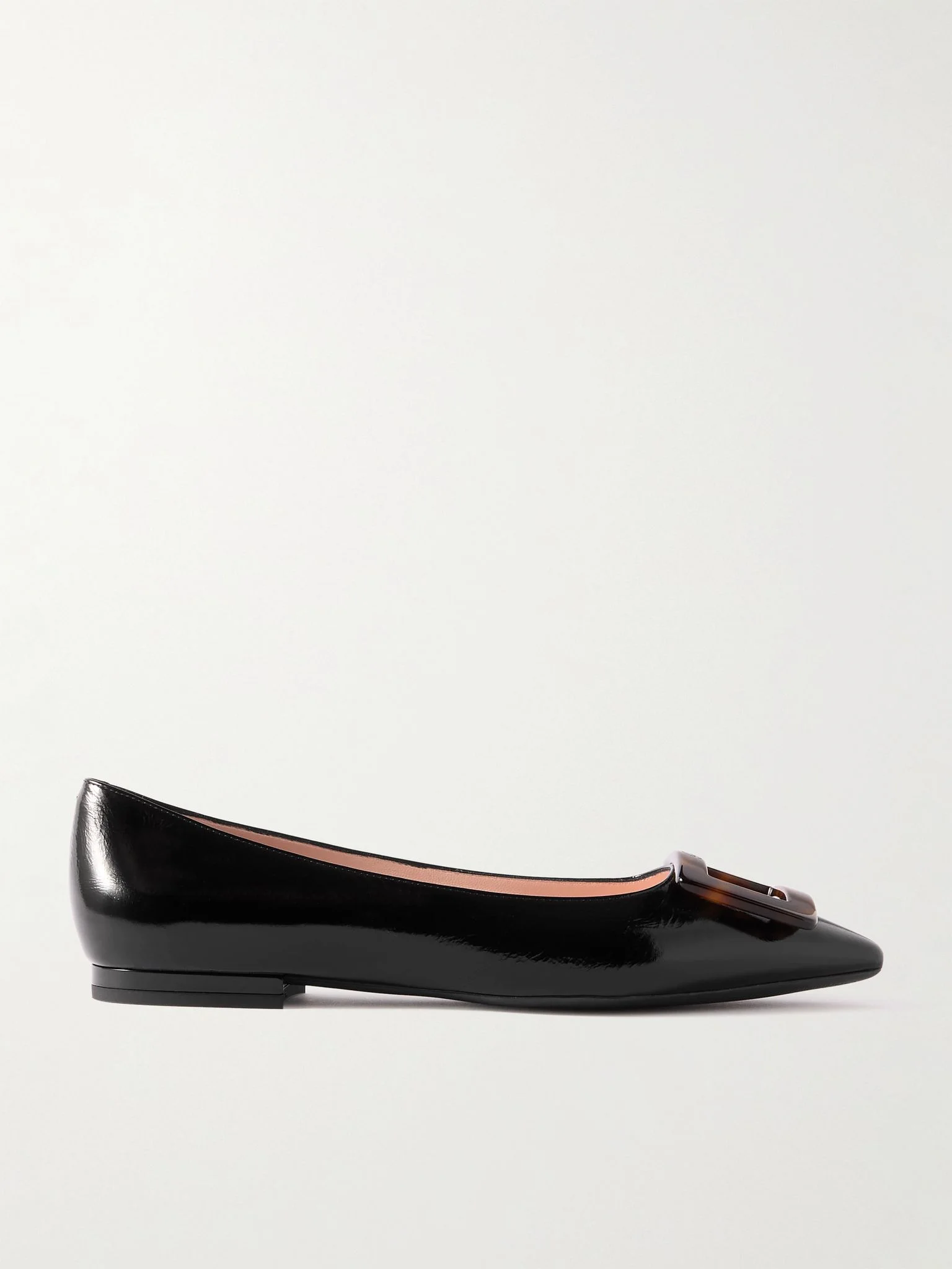 Gommettine buckled glossed crinkled-leather ballet flats Black - 1