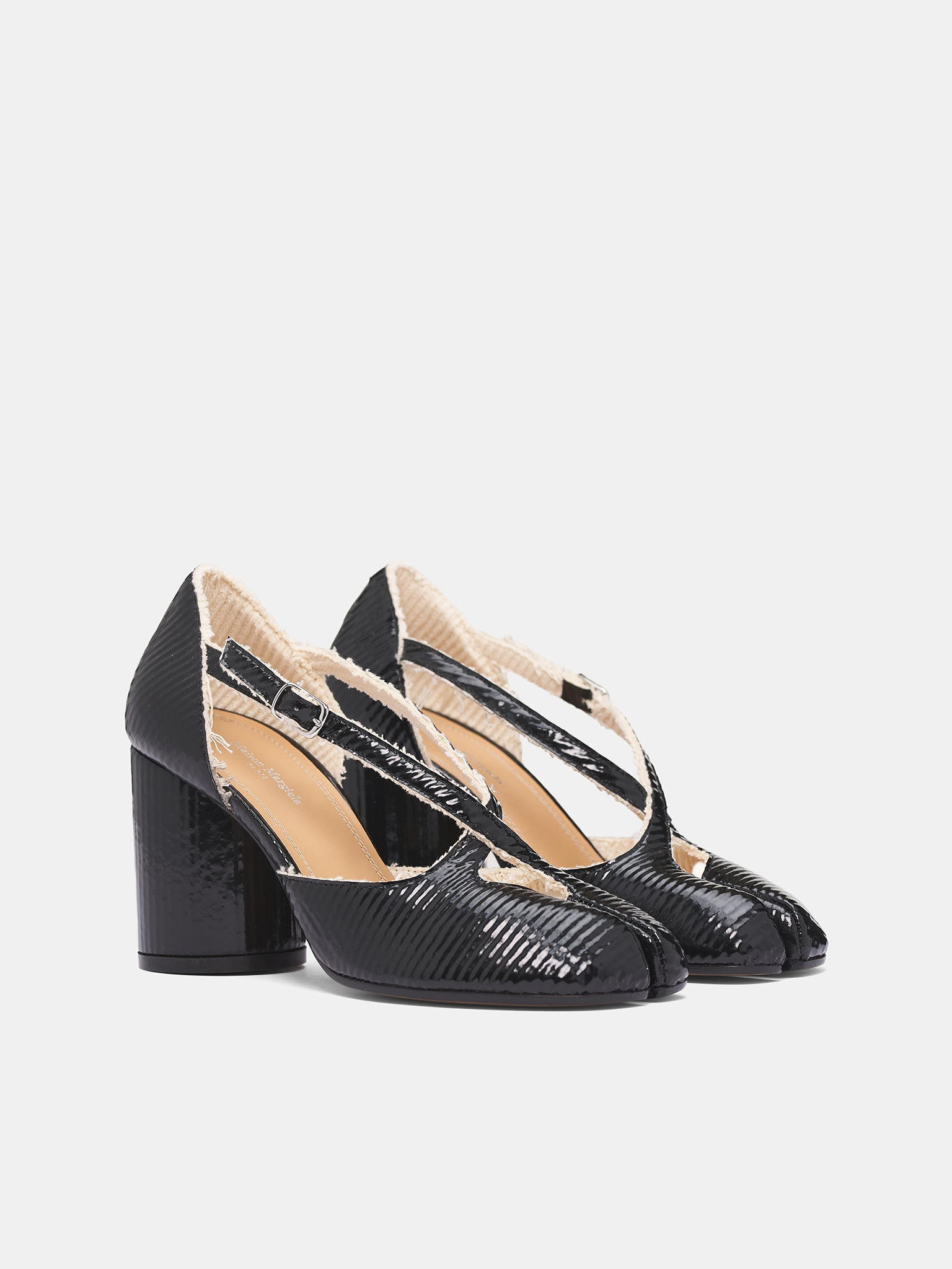 Black Leather Tabi Strappy Heels - 2