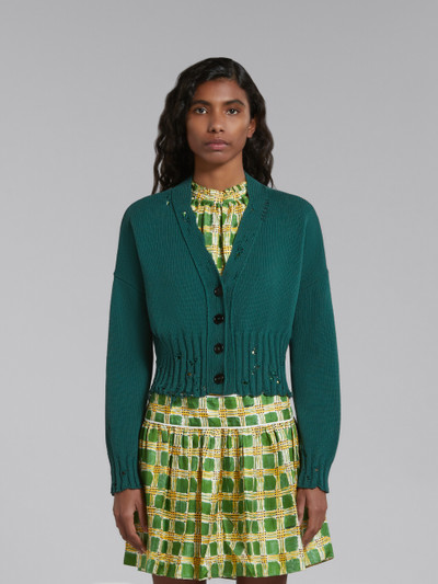 Marni GREEN COTTON CARDIGAN WITH DISTRESSED TRIMS outlook