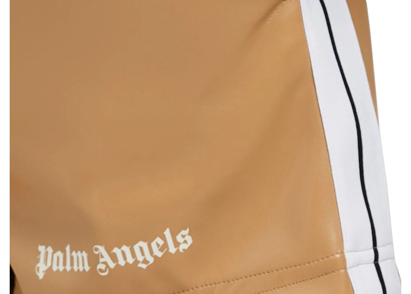 Palm Angels Womens Faux Leather Track Shorts Beige/White - 2