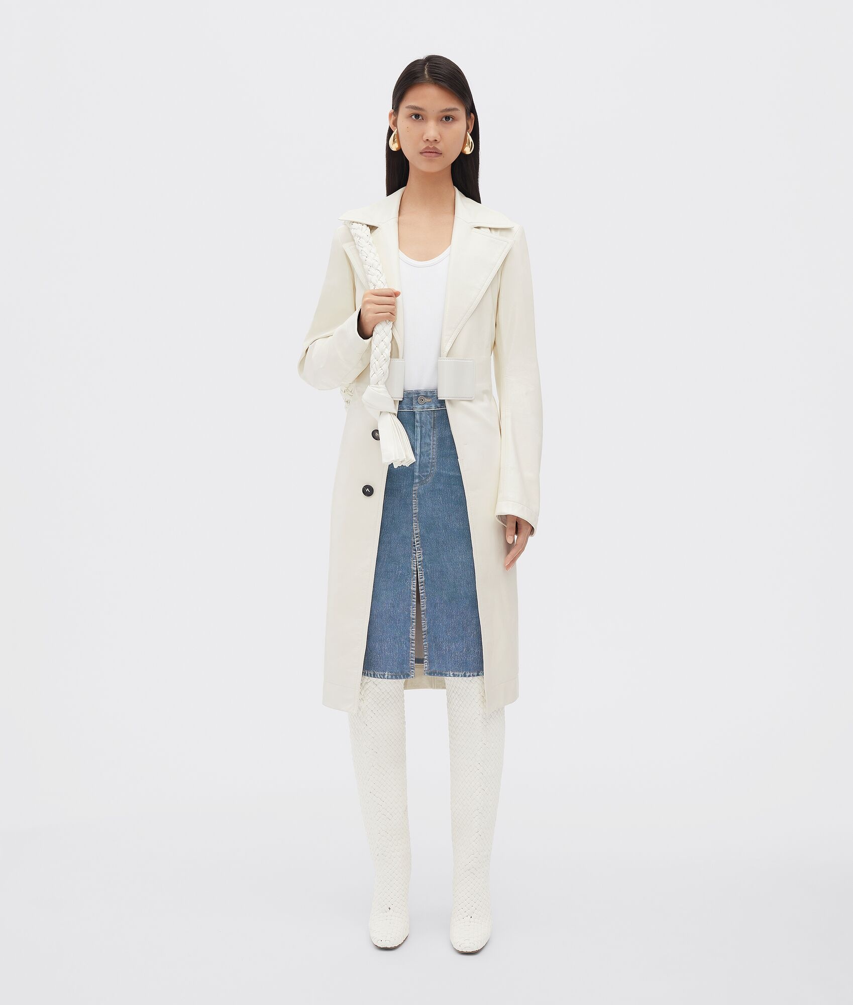 shiny leather belted coat - 1